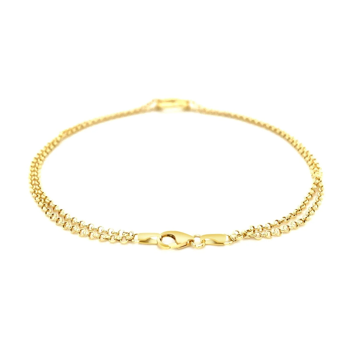 14k Yellow Gold Double Rolo Chain Anklet with an Open Heart Station - Image 7