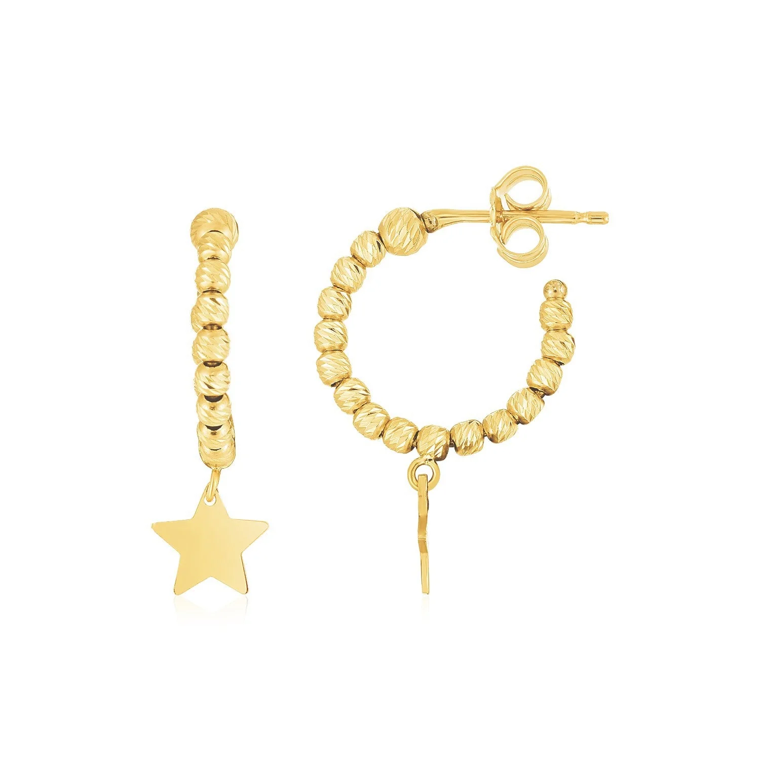 14K Yellow Gold Drop Star Charm Beaded Hoop Earrings - Image 2