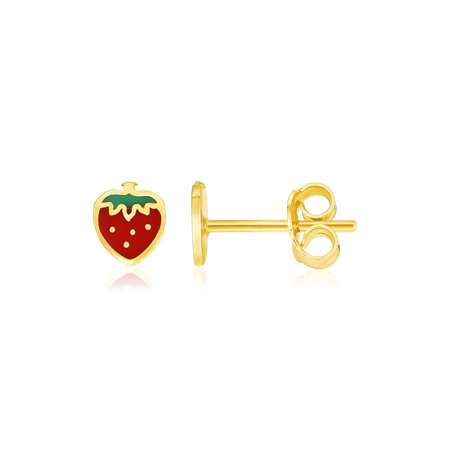 14k Yellow Gold Enameled Strawberry Childrens Earrings - Image 5