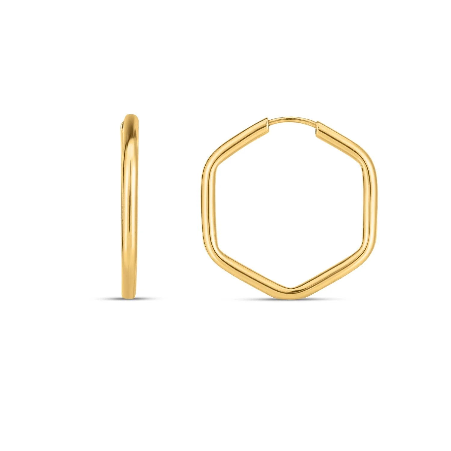 14k Yellow Gold Endless Hexagon Hoop Earrings - Image 3