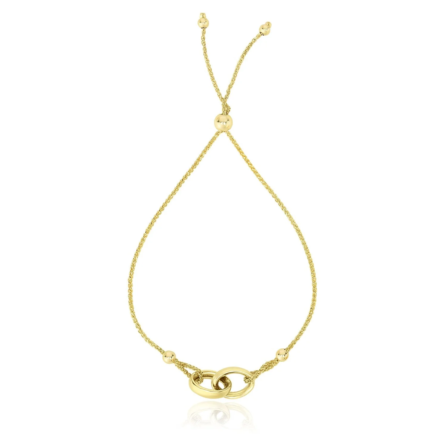 14k Yellow Gold Entwined Rings Adjustable Lariat Style Bracelet - Image 3