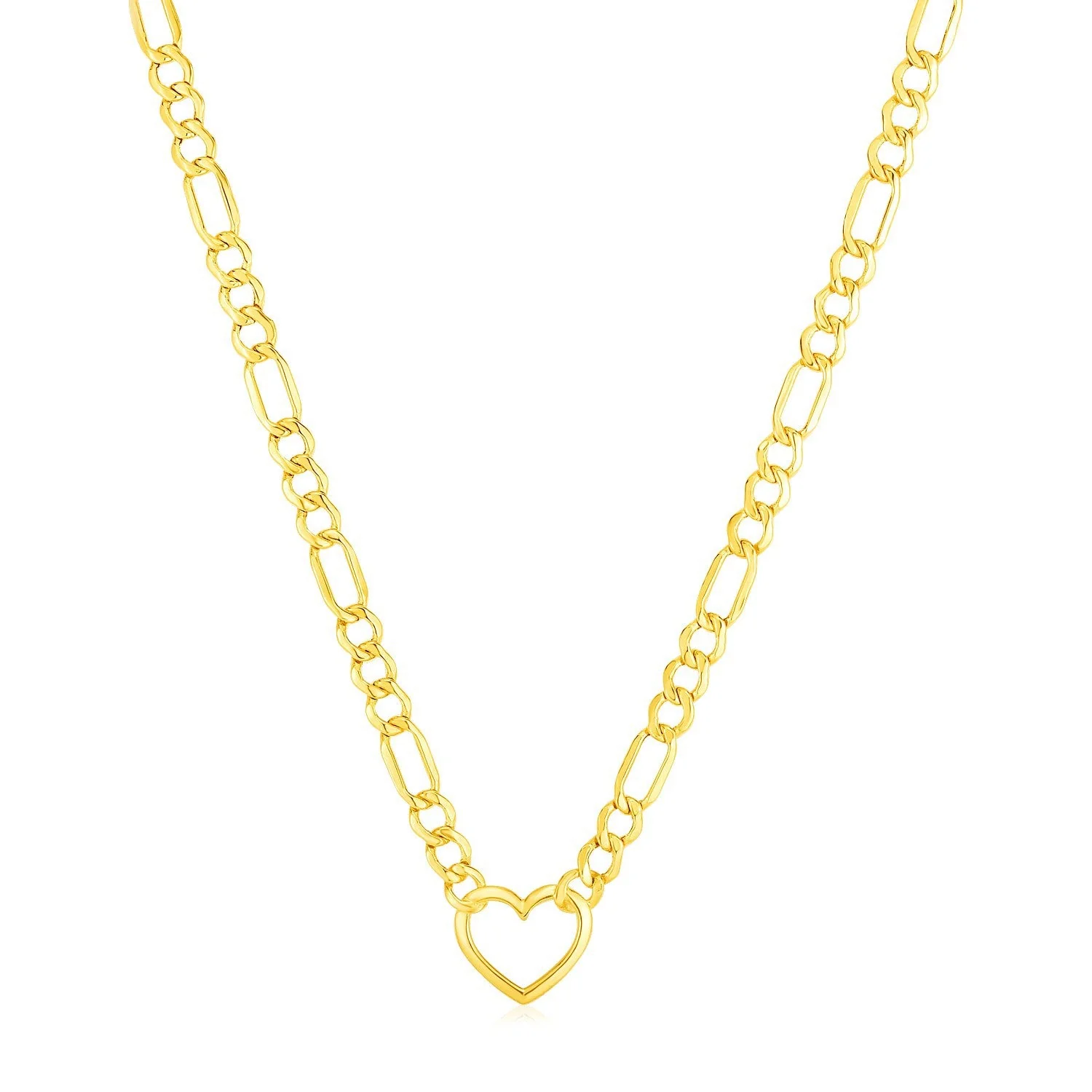 14k Yellow Gold Figaro Chain Necklace with Heart - Image 3