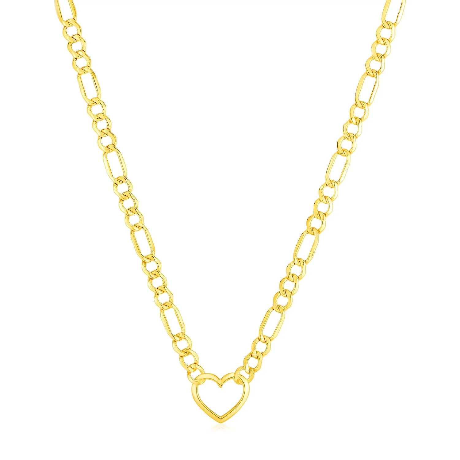14k Yellow Gold Figaro Chain Necklace with Heart - Image 4