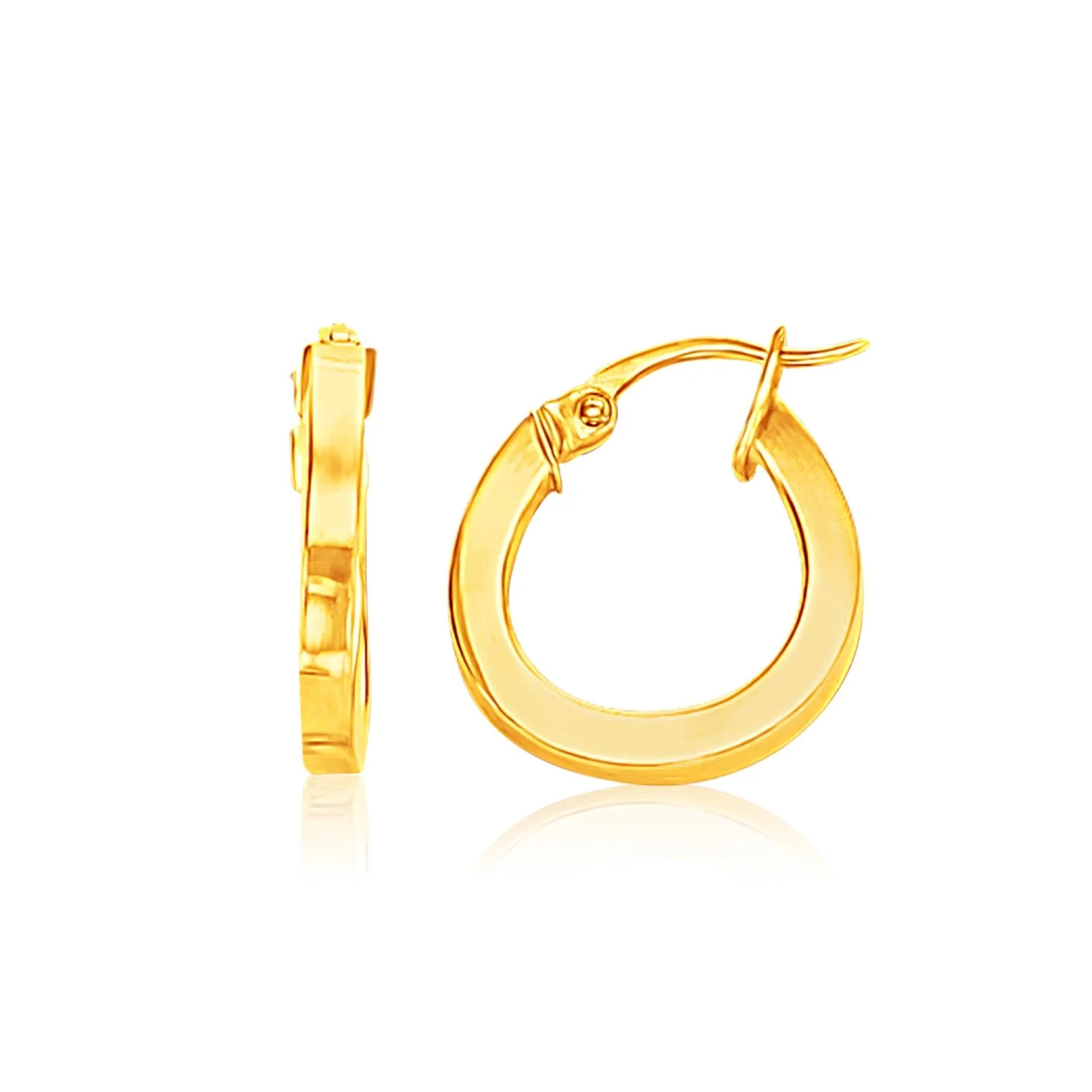 14k Yellow Gold Flat Side Small Hoop Earrings - Image 2