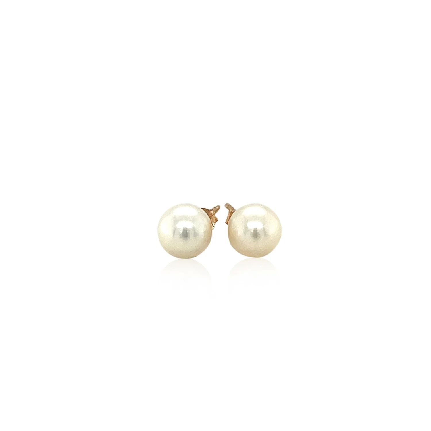 14k Yellow Gold Freshwater Cultured White Pearl Stud Earrings (6.0 mm) - Image 6