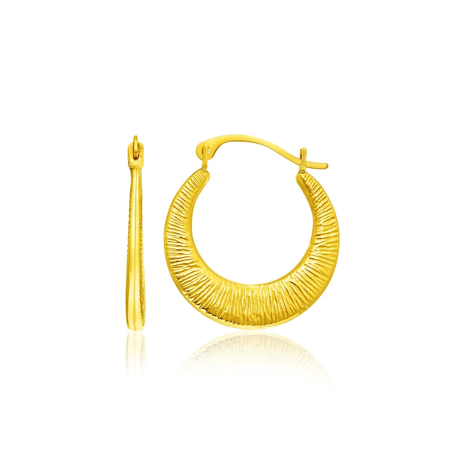 14k Yellow Gold Graduated Round Textured Hoop Earrings - Image 2