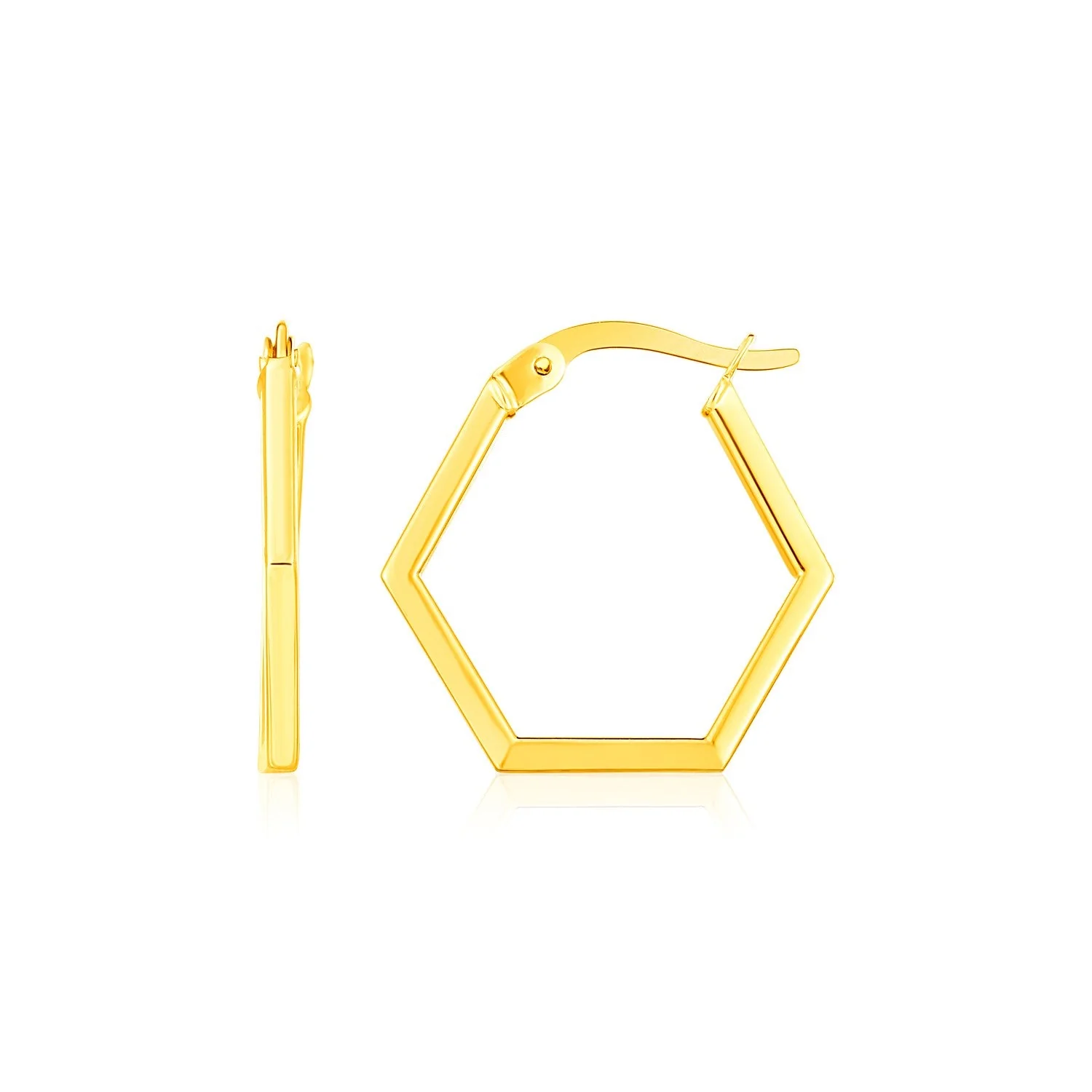 14K Yellow Gold Hexagon Shaped Hoop Earrings - Image 3
