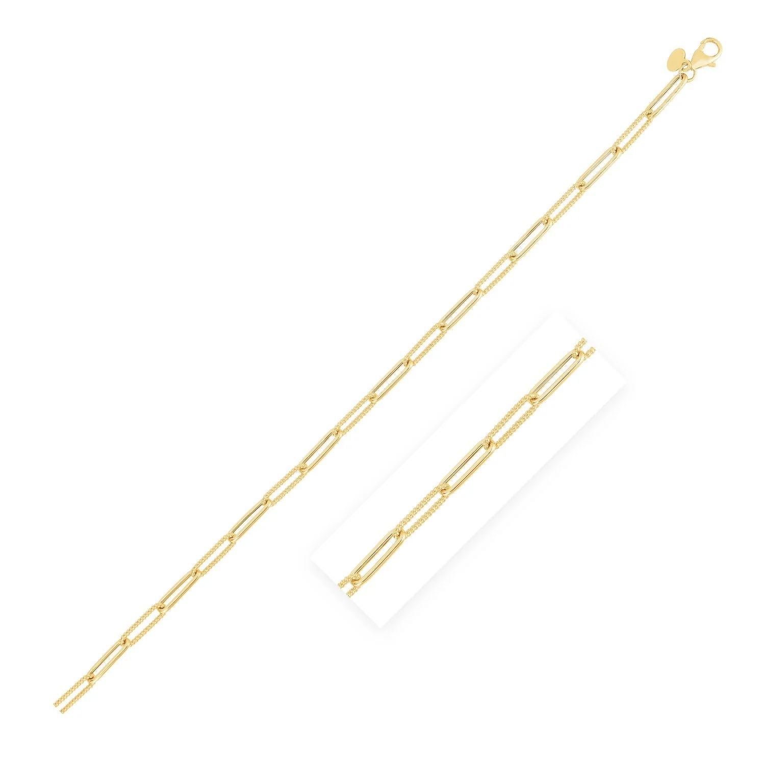 14k Yellow Gold High Polish Alternating Bead Paperclip Bracelet (3.5mm) - Image 3