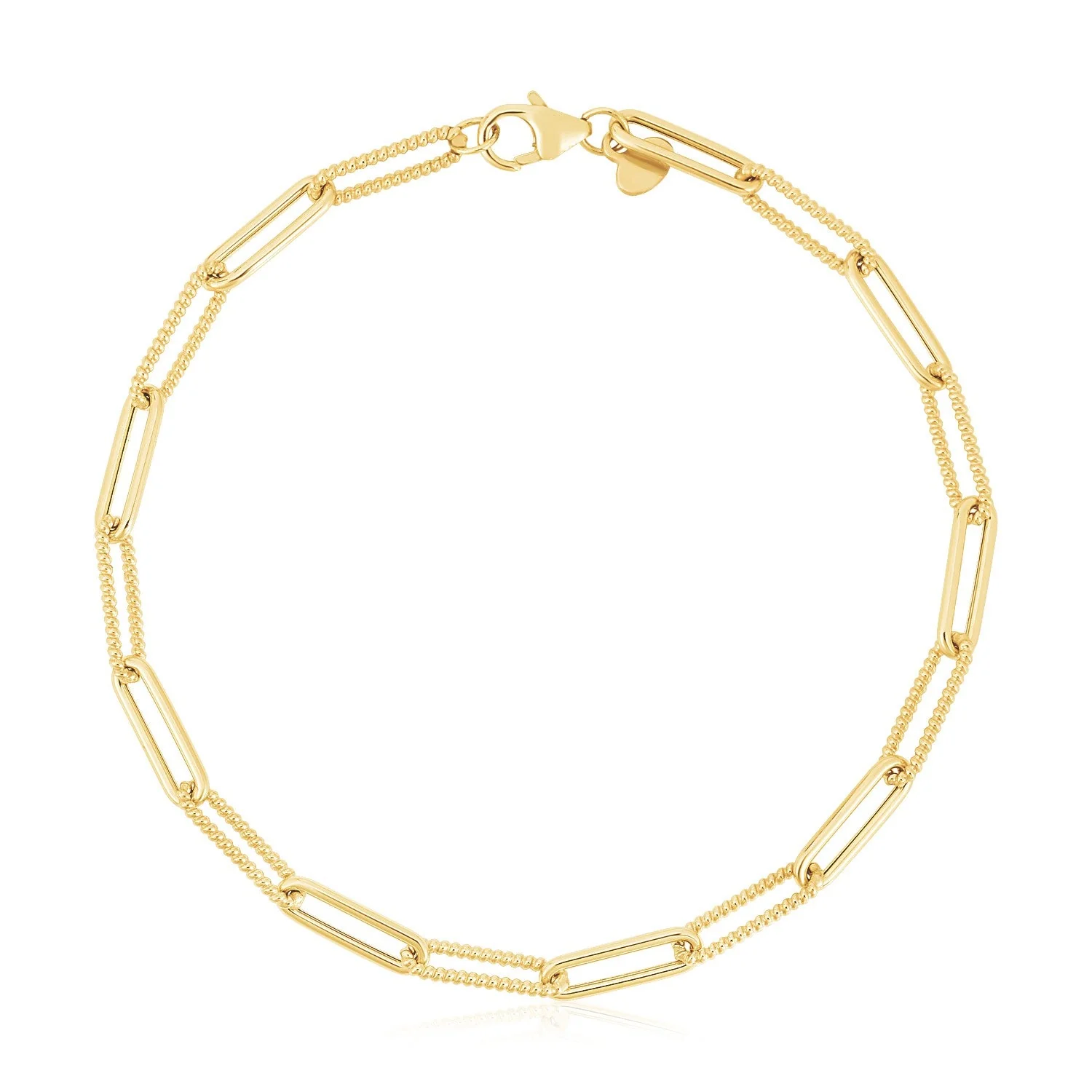 14k Yellow Gold High Polish Alternating Bead Paperclip Bracelet (3.5mm) - Image 5