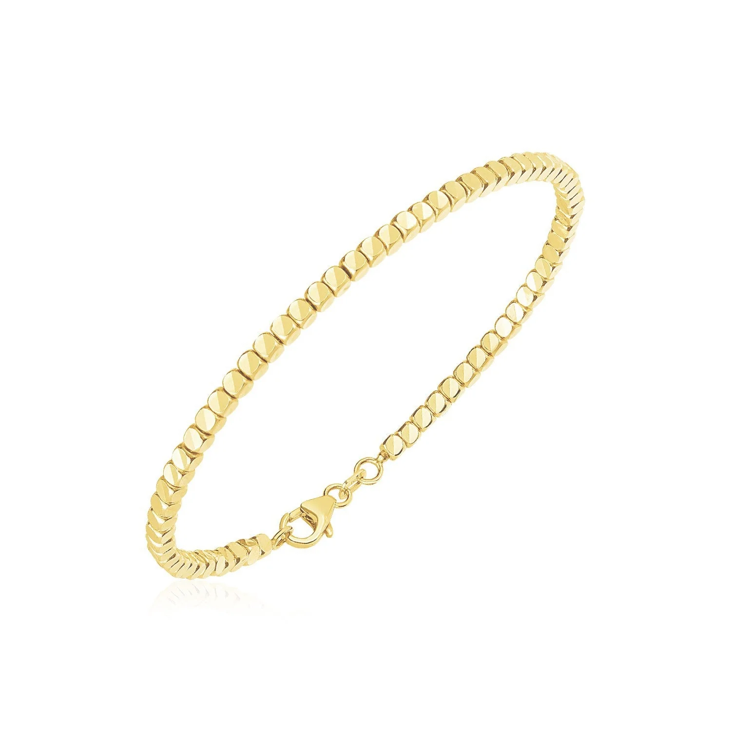 14k Yellow Gold High Polish Bead Cuff Bangle - Image 2