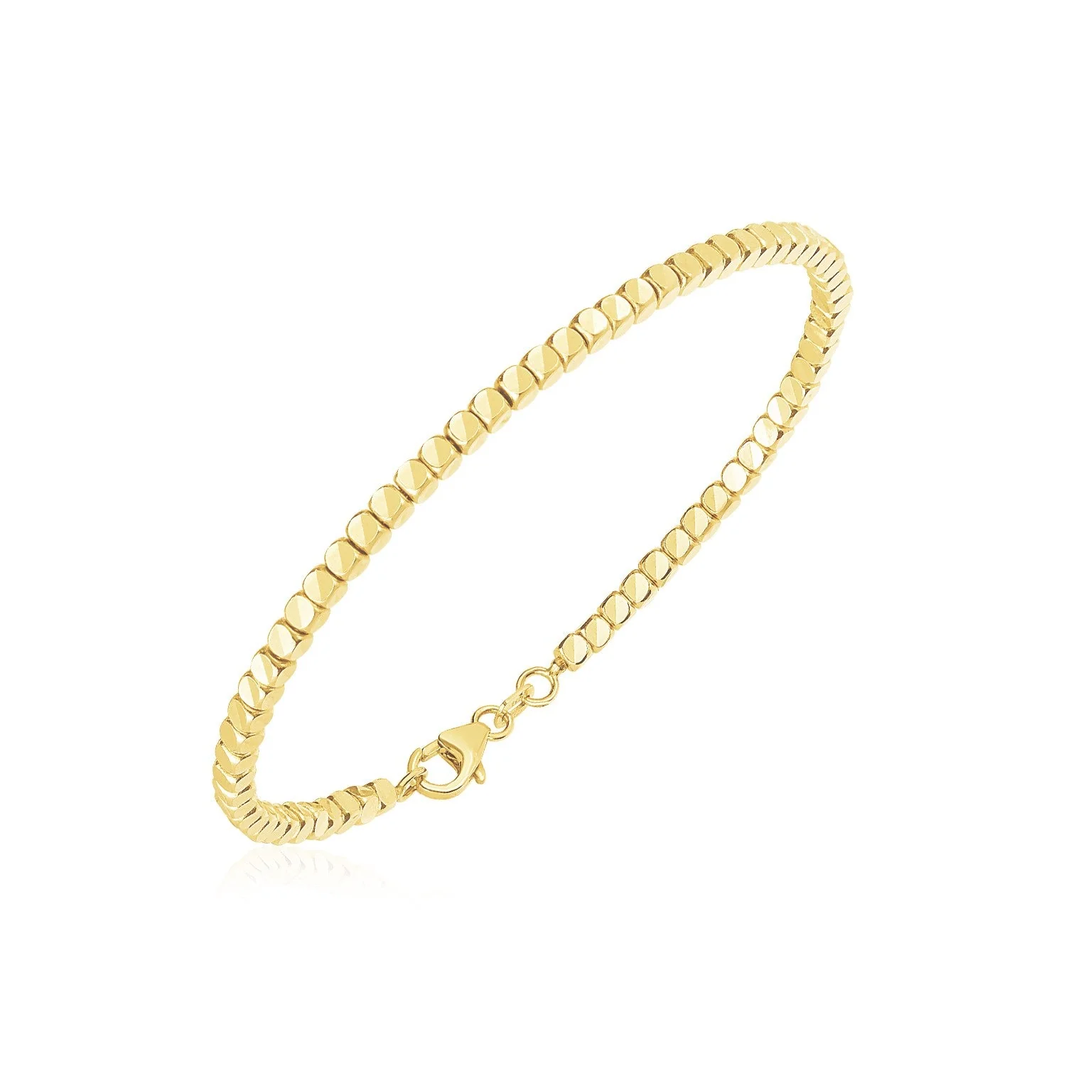 14k Yellow Gold High Polish Bead Cuff Bangle - Image 3