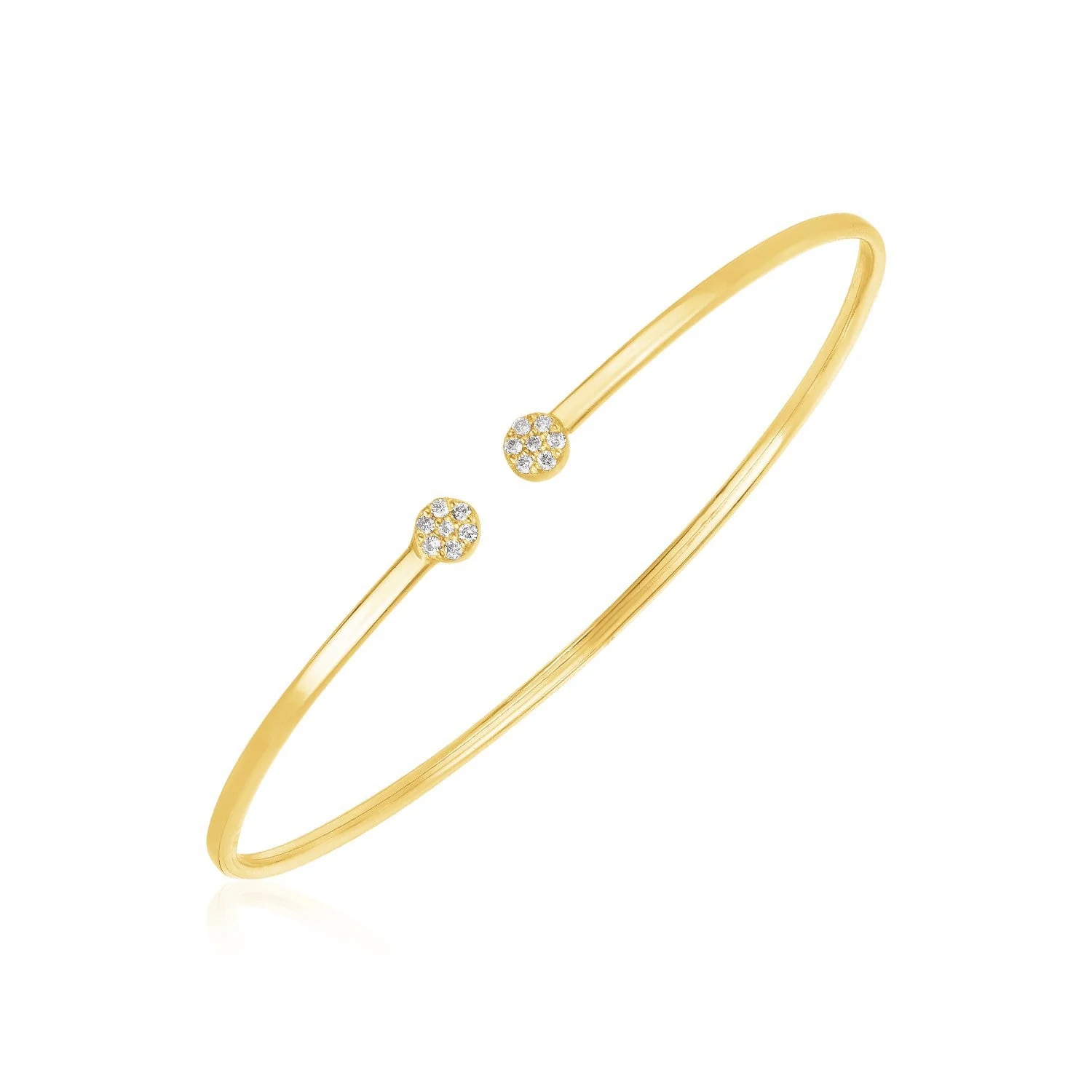 14k Yellow Gold High Polish Diamond Cluster Bangle (2mm) - Image 2