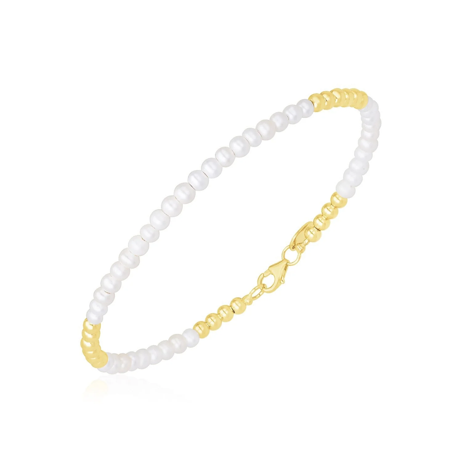 14k Yellow Gold High Polish Freshwater Pearl Pallina Bead Bracelet - Image 2