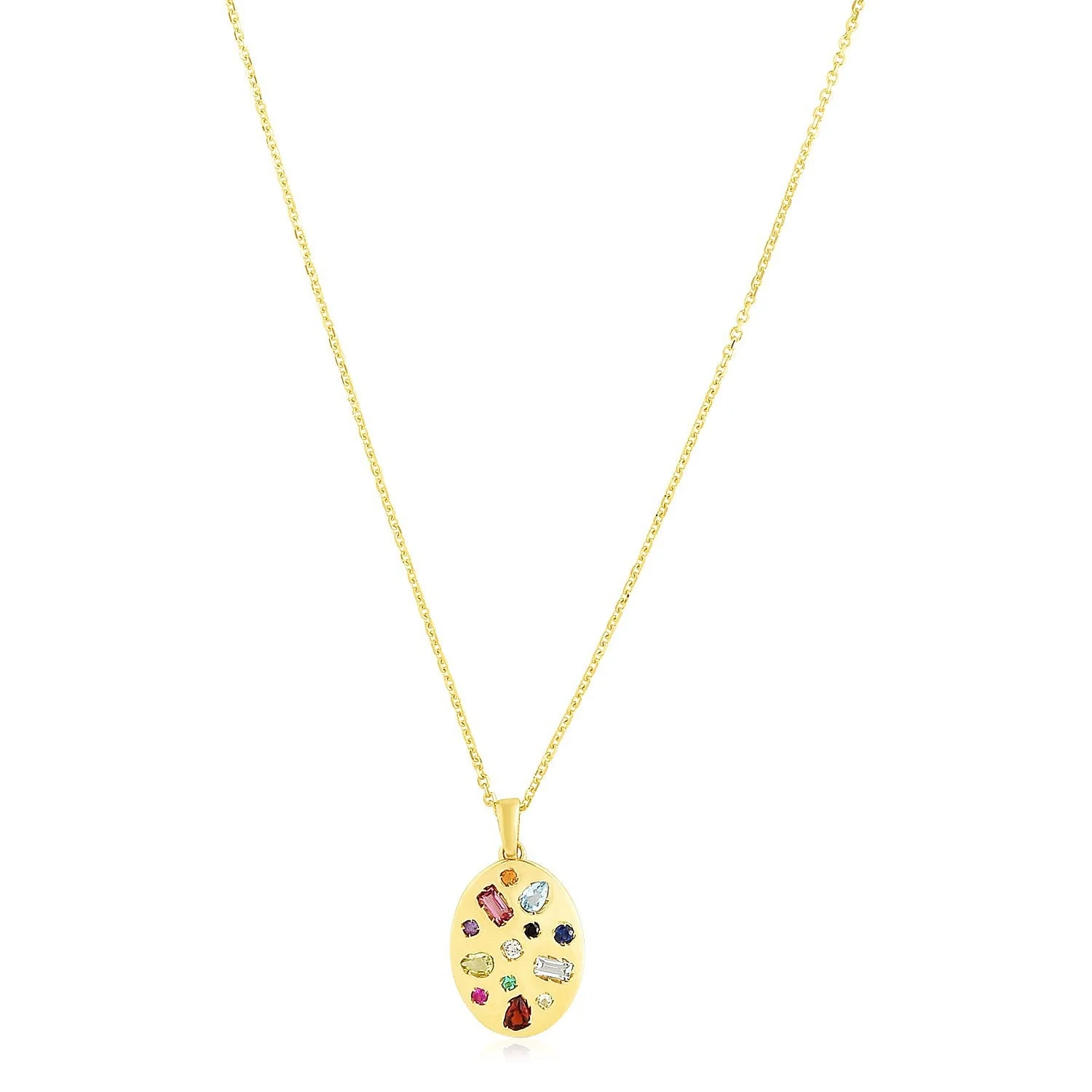 14k Yellow Gold High Polish Oval Gemstone Inlay Necklace - Image 3