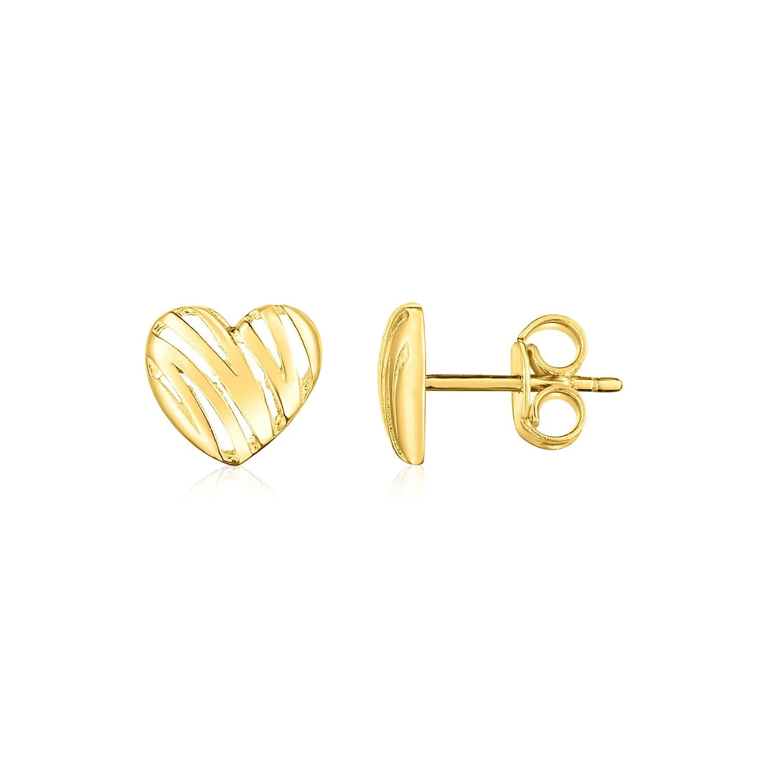 14K Yellow Gold High Polish Scribble Heart Stud Earrings - Image 2