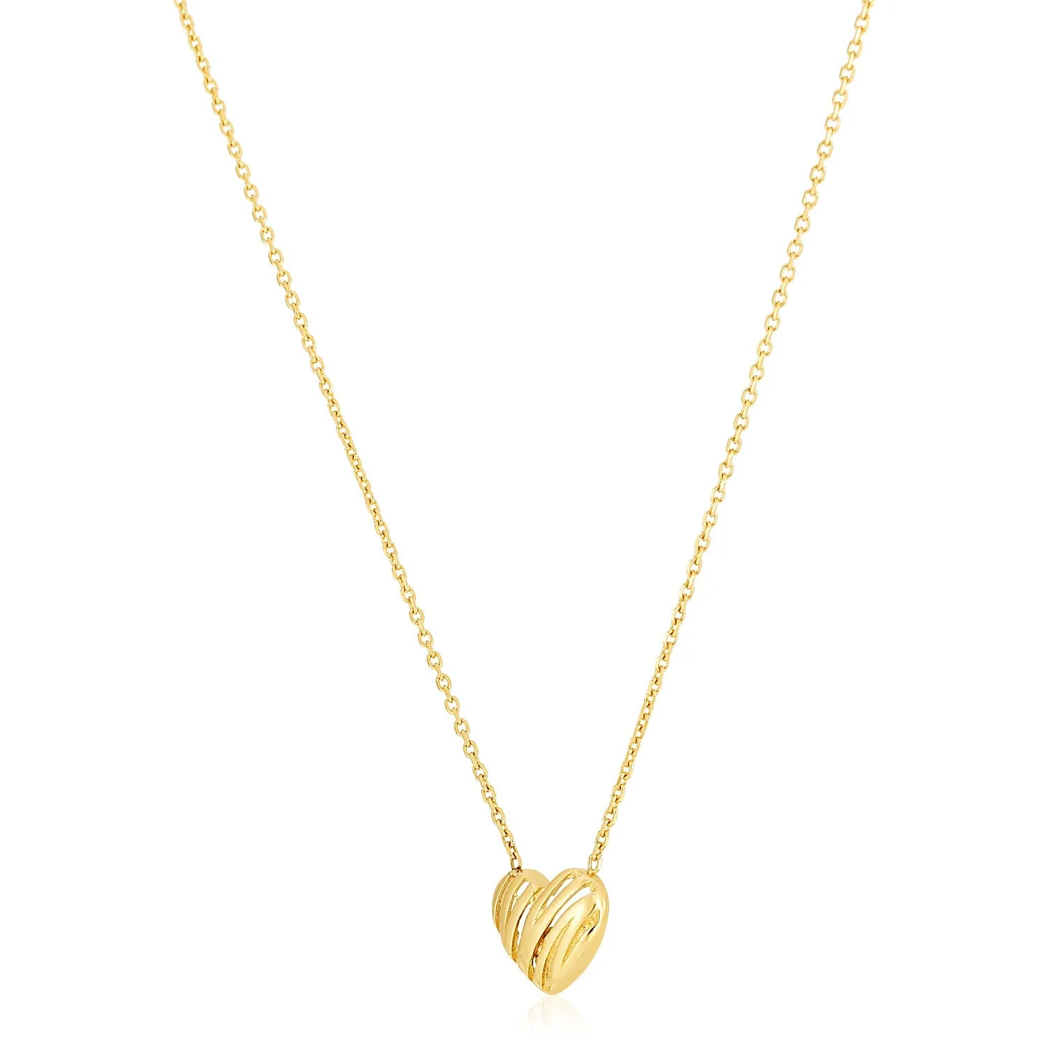 14k Yellow Gold High Polish Scribbles Heart Necklace - Image 4