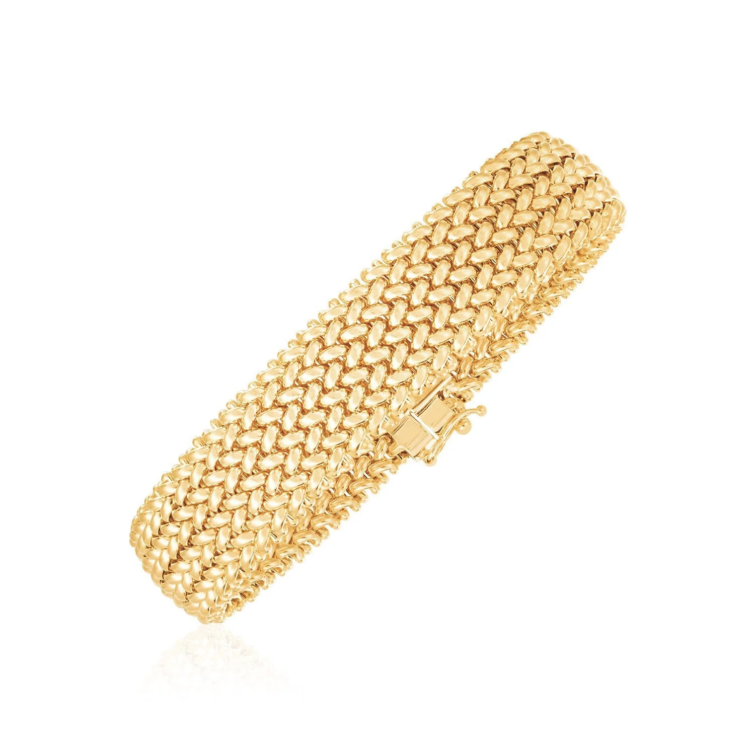14k Yellow Gold High Polish Thick Braided Bracelet (14.5mm) - Image 2