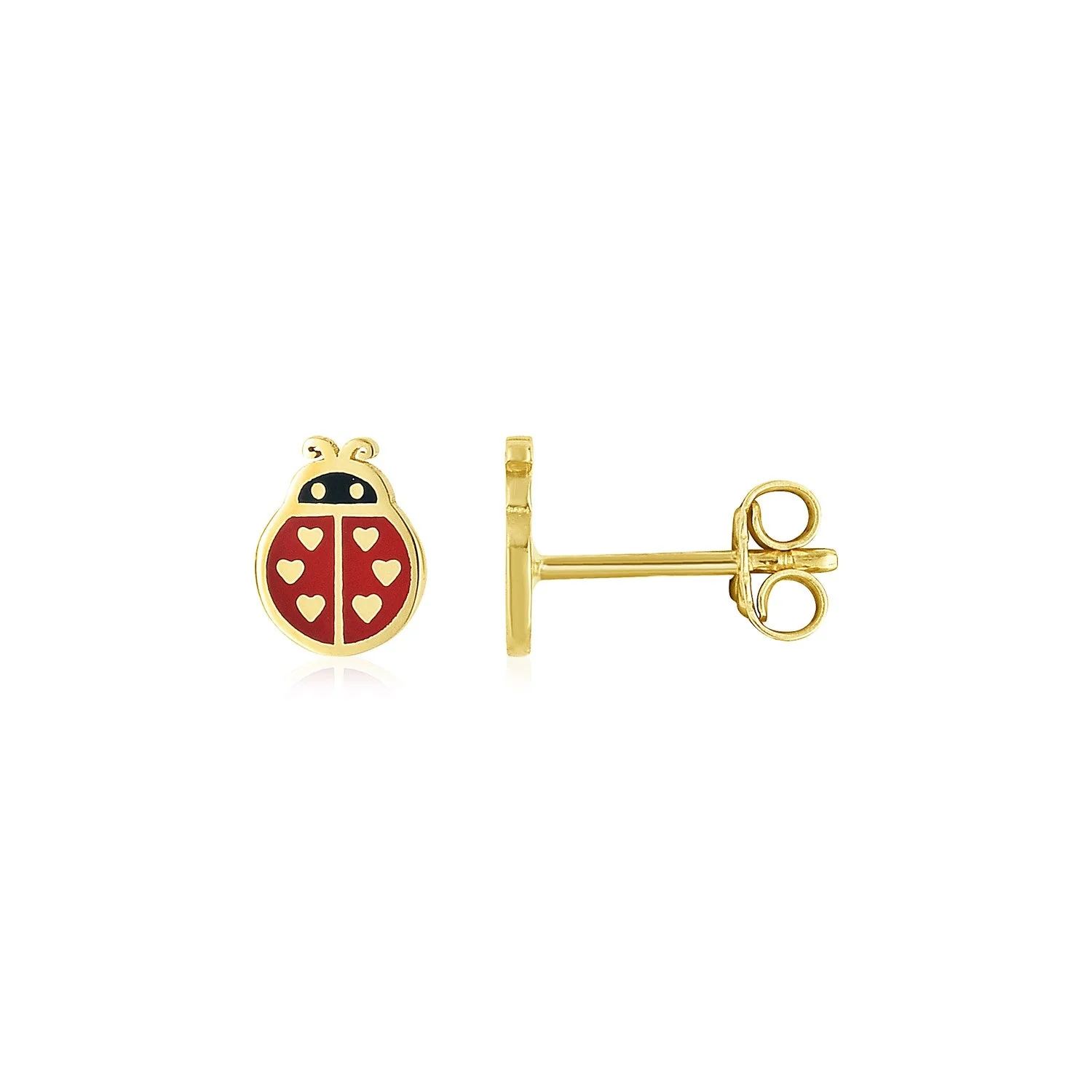 14K Yellow Gold Ladybug Enamel Earrings - Image 3