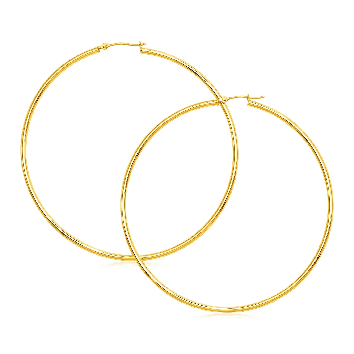 14k Yellow Gold Large Polished Hoop Earrings - Image 2