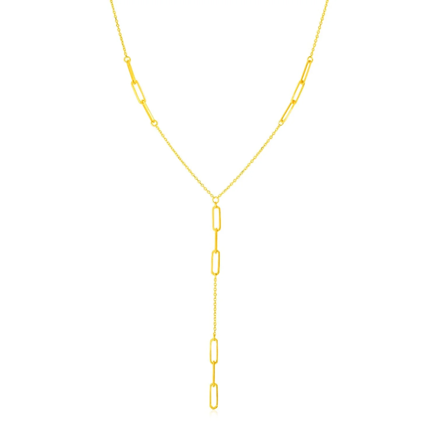 14K Yellow Gold Lariat Necklace with Paperclip Chain Stations - Image 4