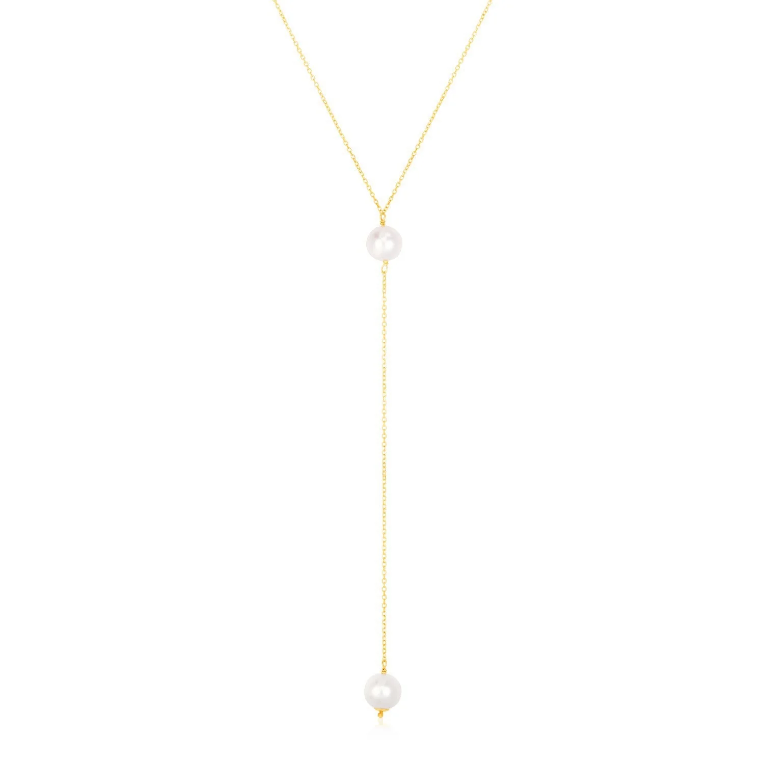 14k Yellow Gold Lariat Necklace with Pearls