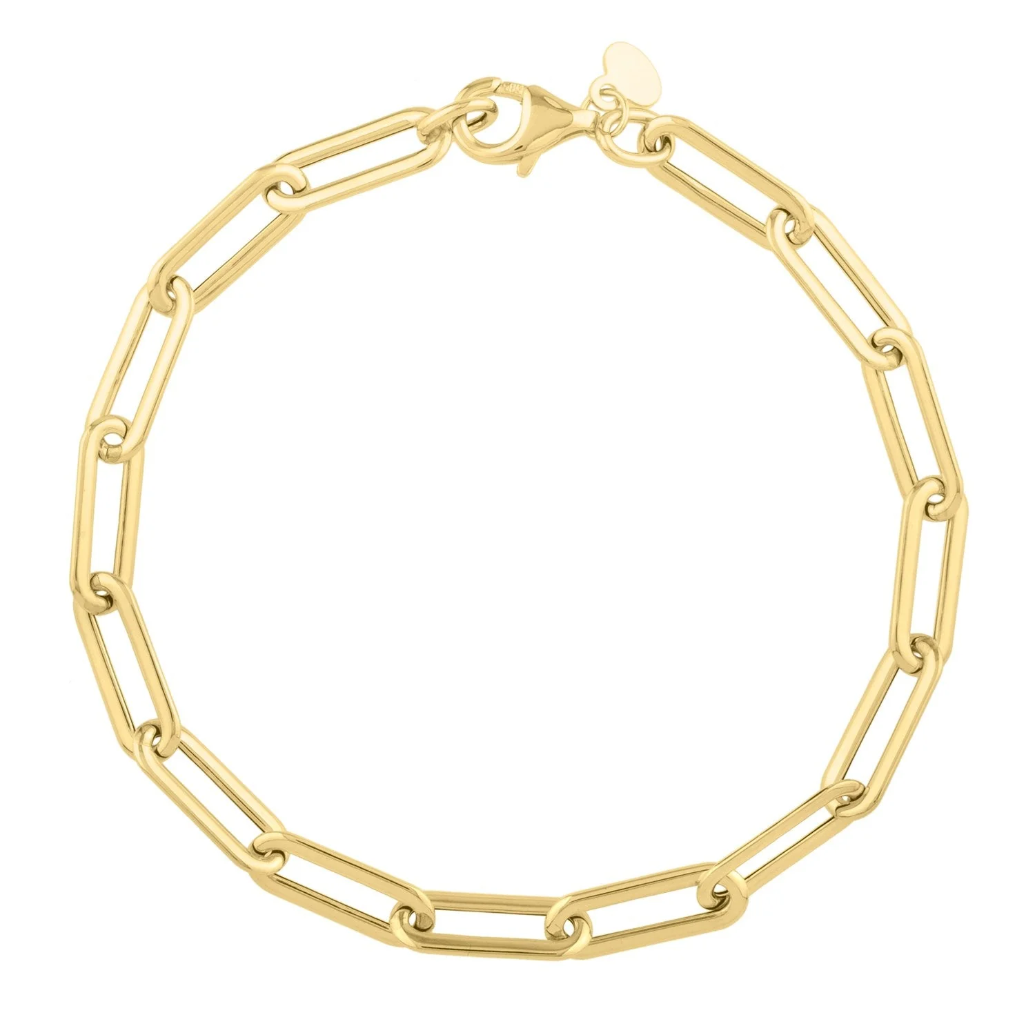 14k Yellow Gold Long Domed Paperclip Chain Bracelet (4.80 mm) - Image 4
