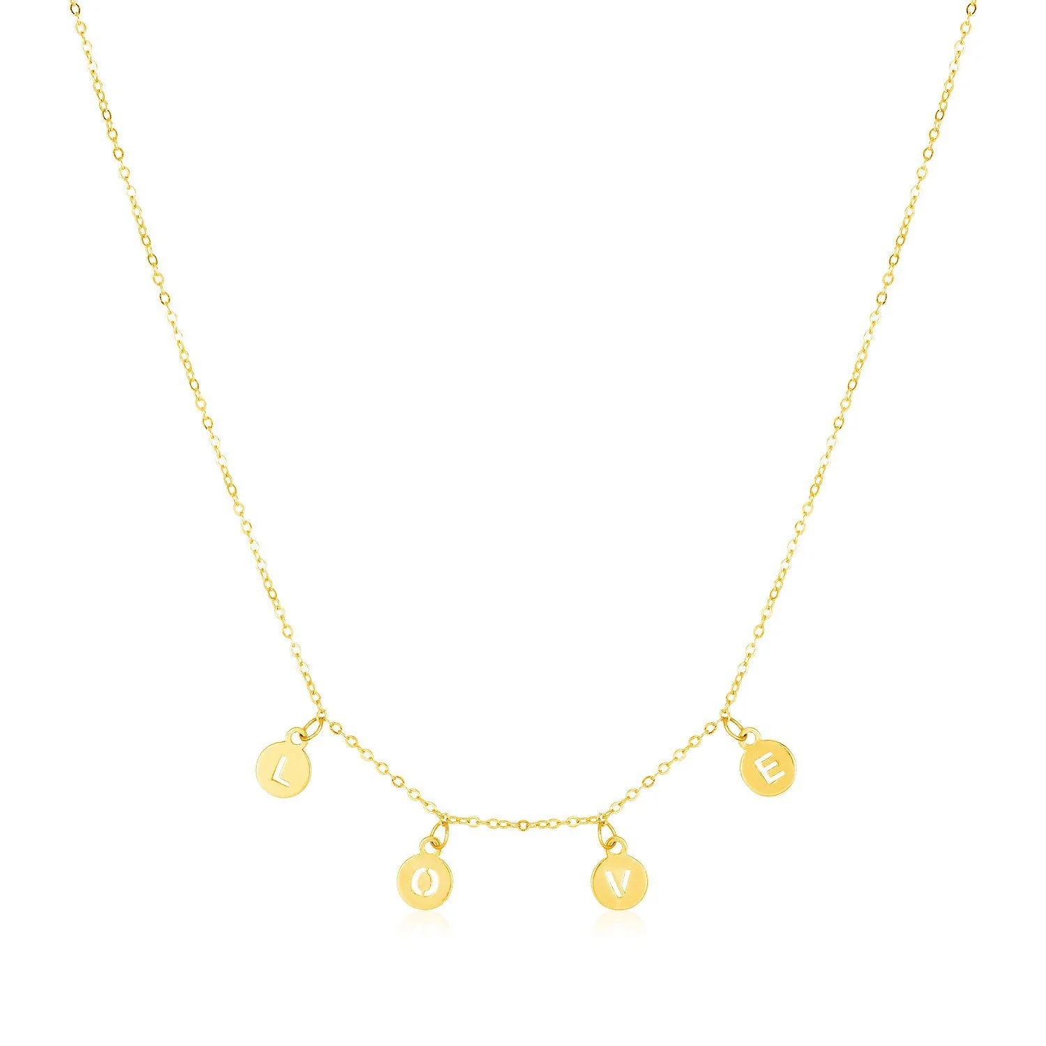 14k Yellow Gold Love Necklace with Circle Drops - Image 3