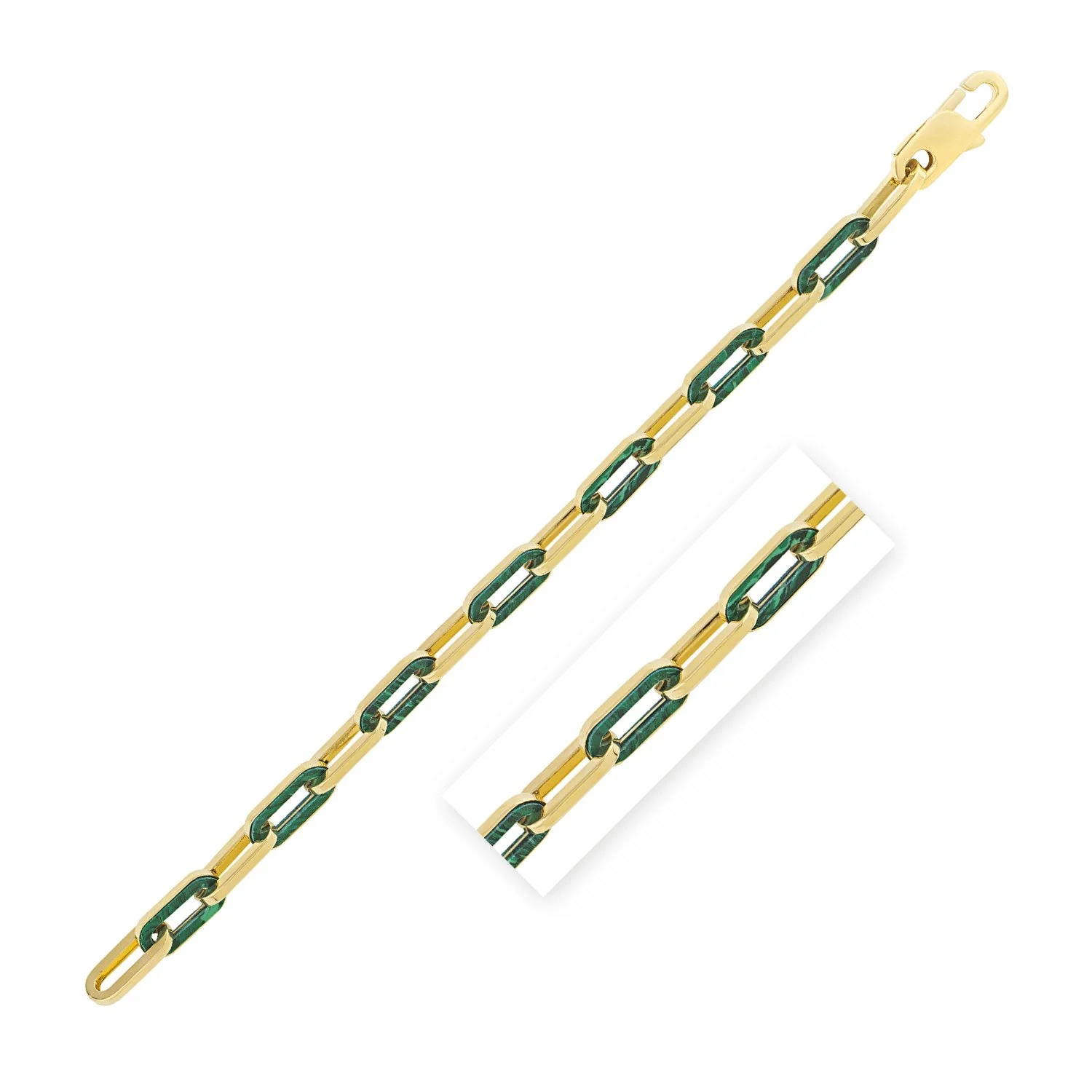 14k Yellow Gold Malachite Paperclip Gem Link Bracelet (7.00 mm) - Image 4