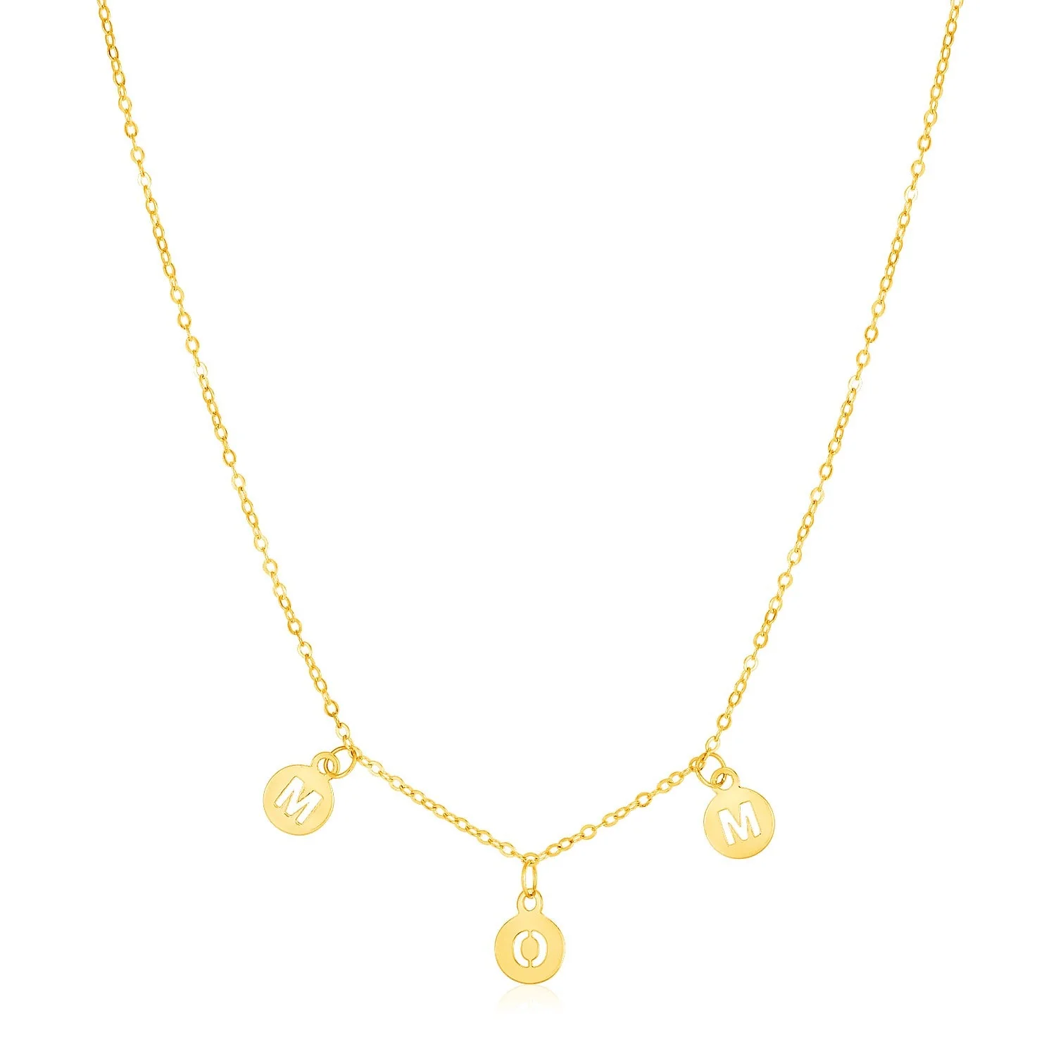 14k Yellow Gold Mom Necklace with Circle Drops - Image 4