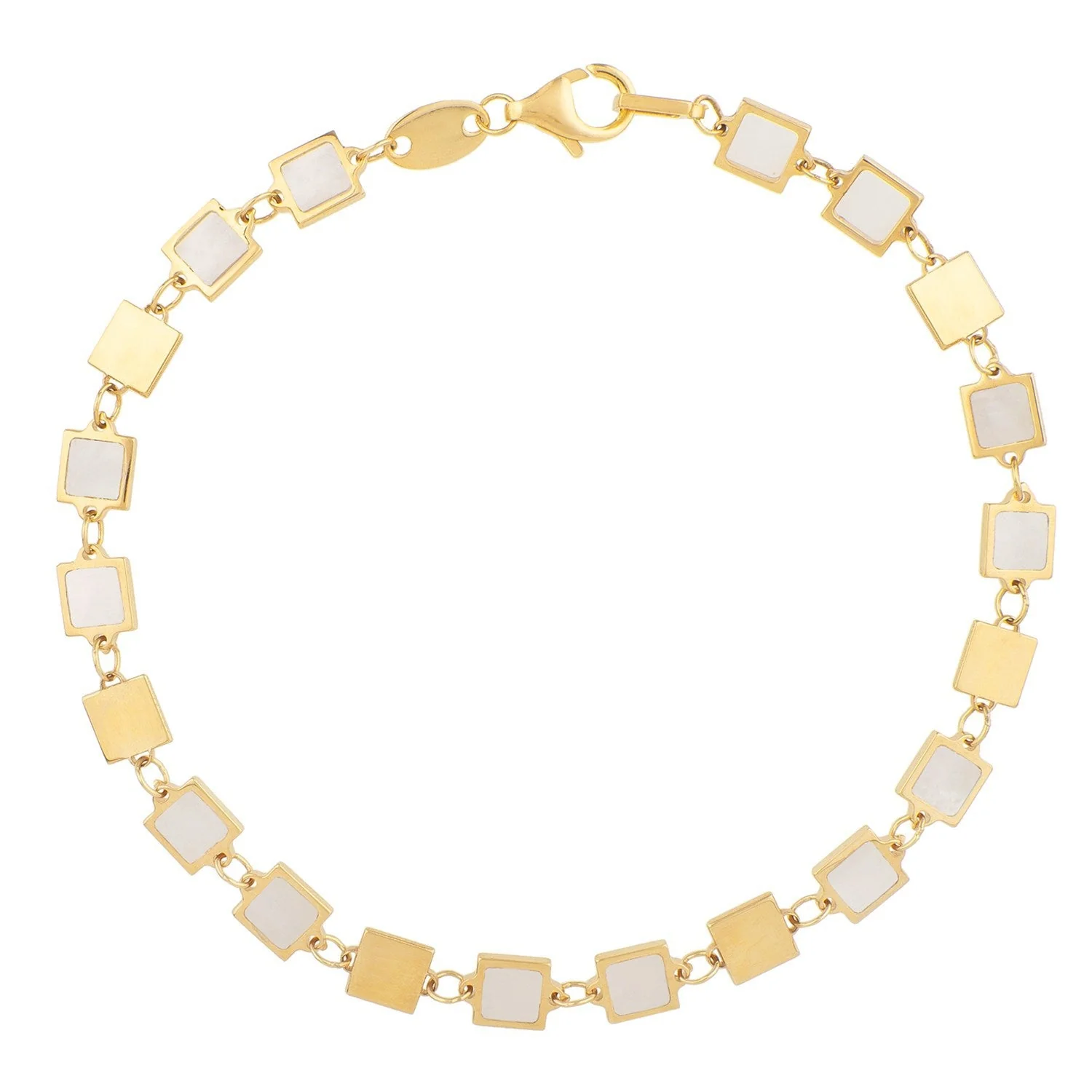 14k Yellow Gold MOP Geometric Mirror Gem Chain Bracelet (5.00 mm) - Image 2