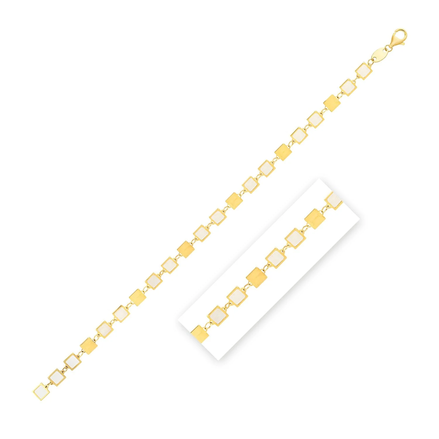14k Yellow Gold MOP Geometric Mirror Gem Chain Bracelet (5.00 mm) - Image 3