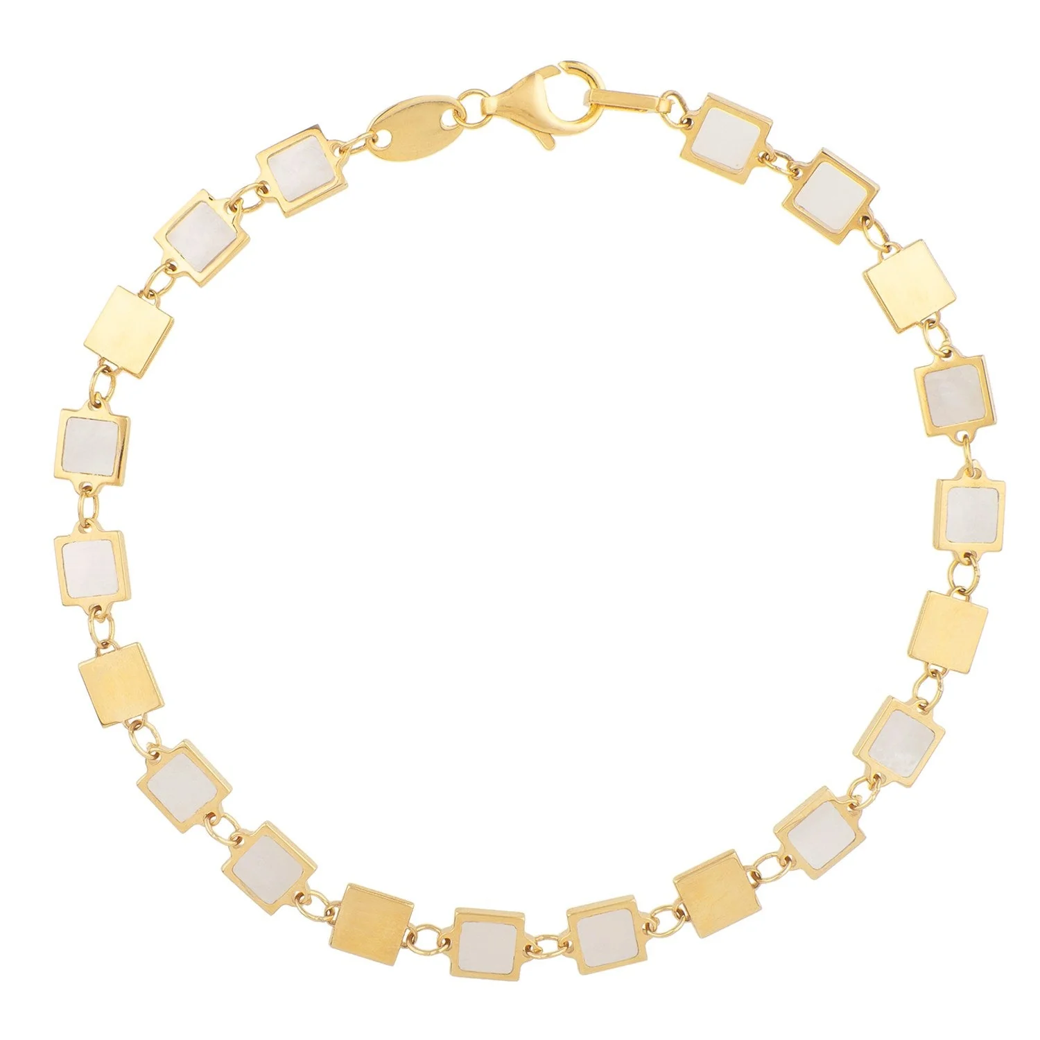 14k Yellow Gold MOP Geometric Mirror Gem Chain Bracelet (5.00 mm) - Image 4