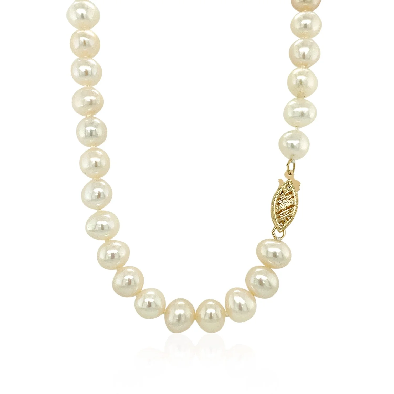 14k Yellow Gold Necklace with White Freshwater Cultured Pearls (6.0mm to 6.5mm) - Image 7