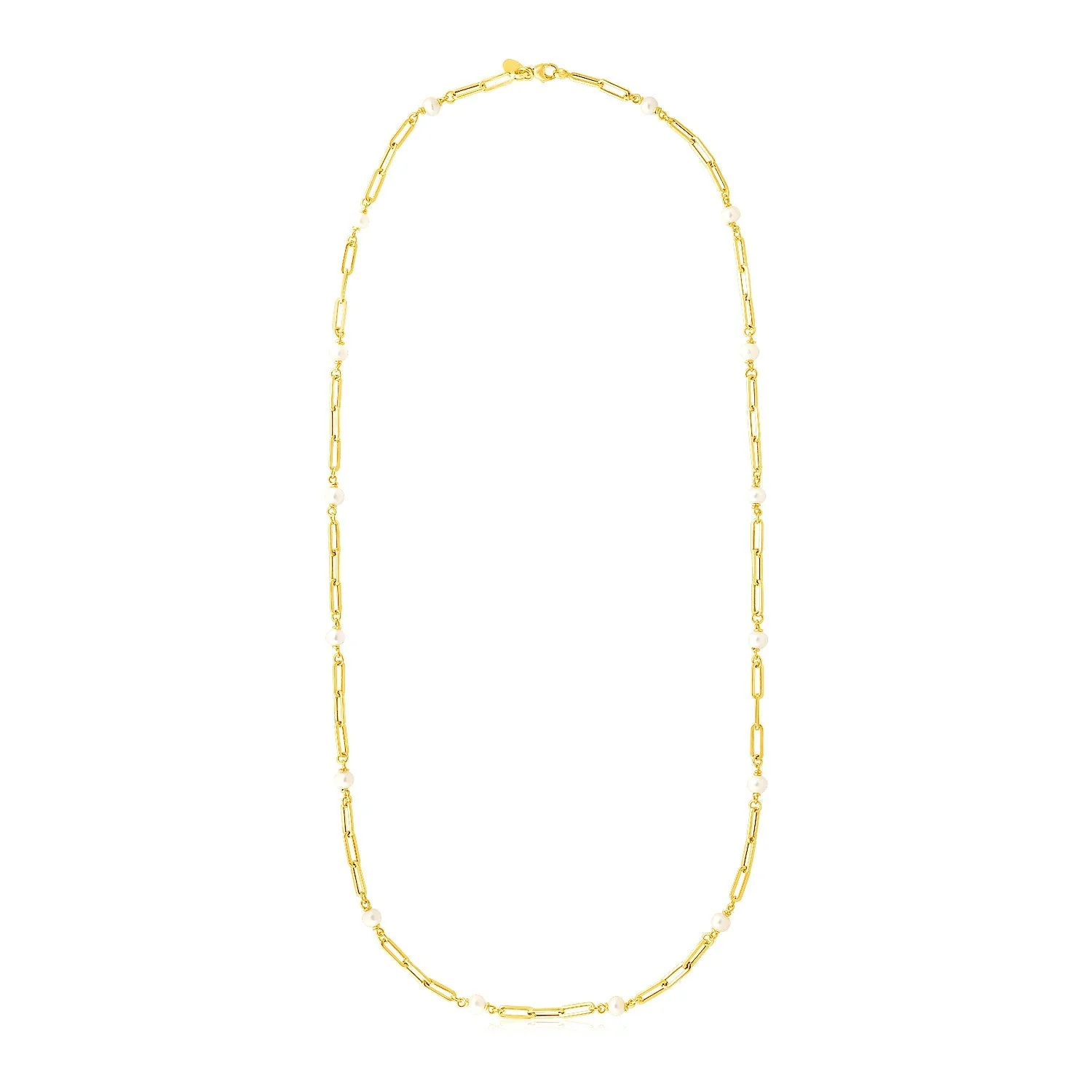 14k Yellow Gold Paperclip Chain and Pearl Necklace - Image 4