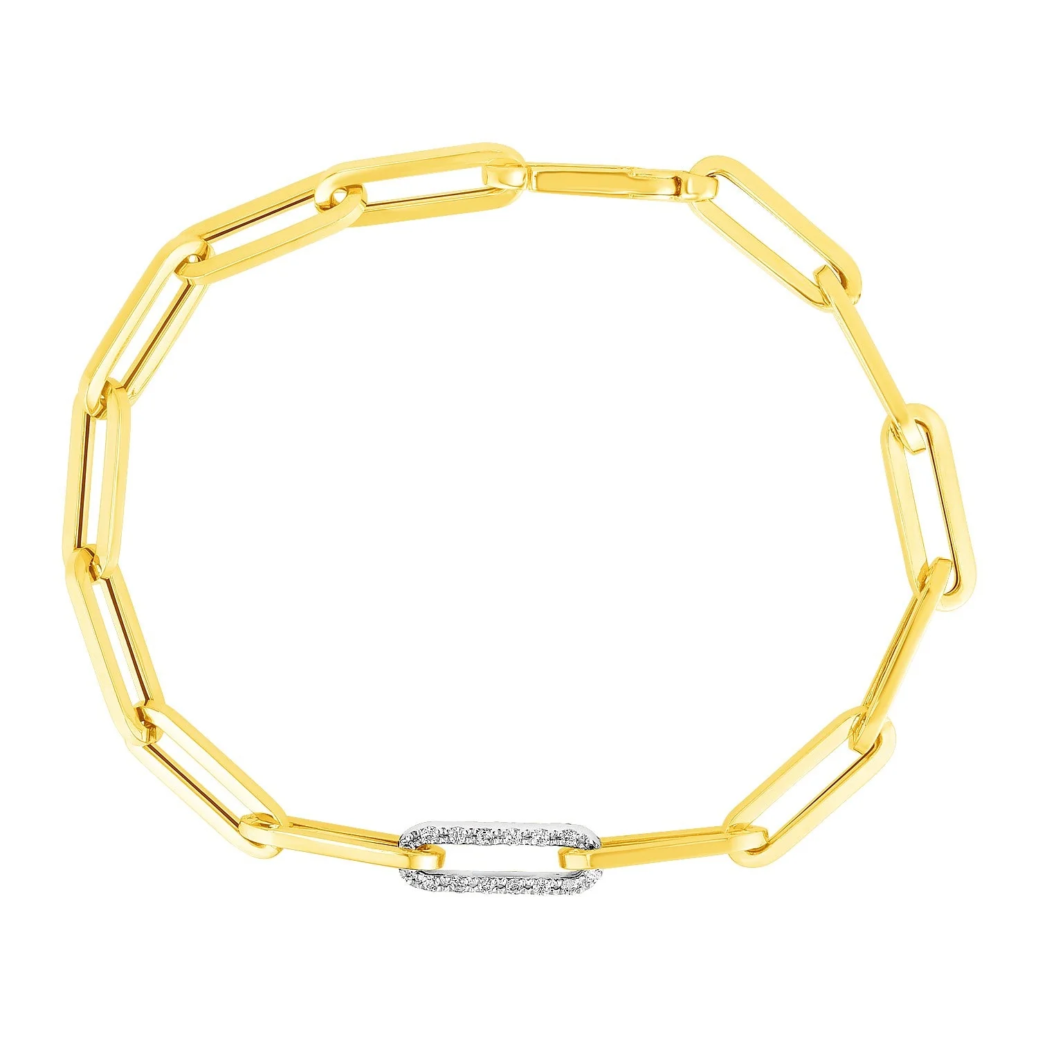 14k Yellow Gold Paperclip Chain Bracelet with Diamond Link - Image 3
