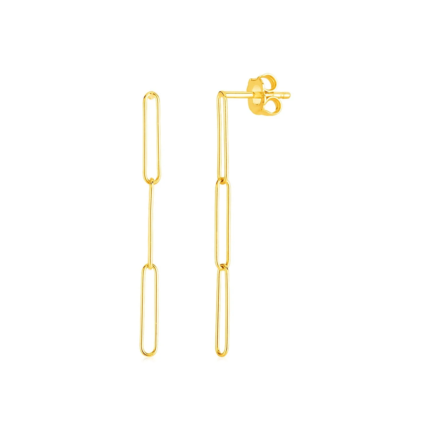14k Yellow Gold Paperclip Chain Dangle Earrings - Image 2
