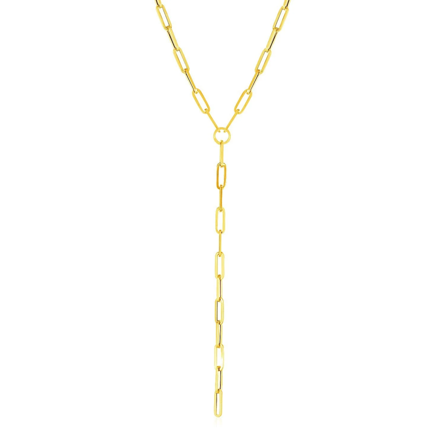 14k Yellow Gold Paperclip Chain Lariat Necklace - Image 3
