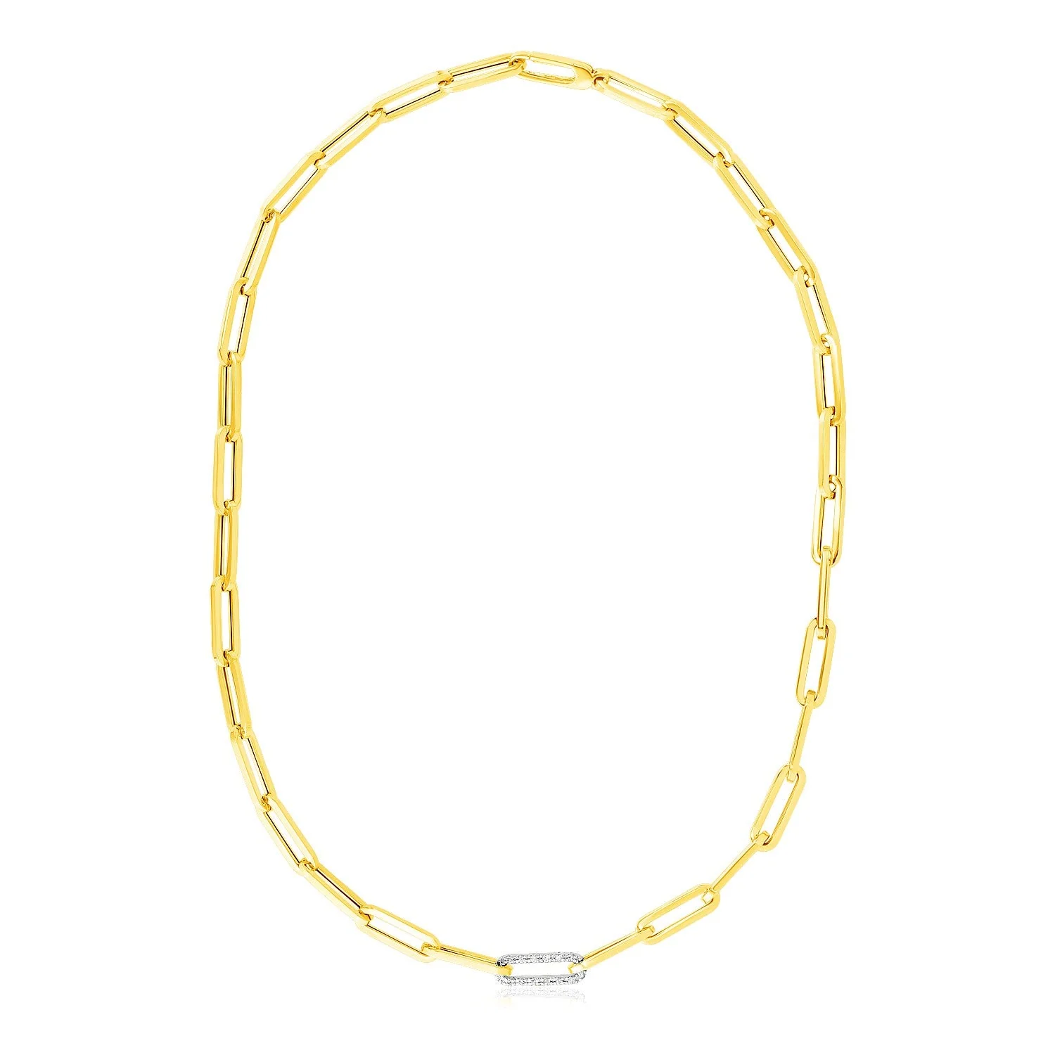 14k Yellow Gold Paperclip Chain Necklace with Diamond Link - Image 4