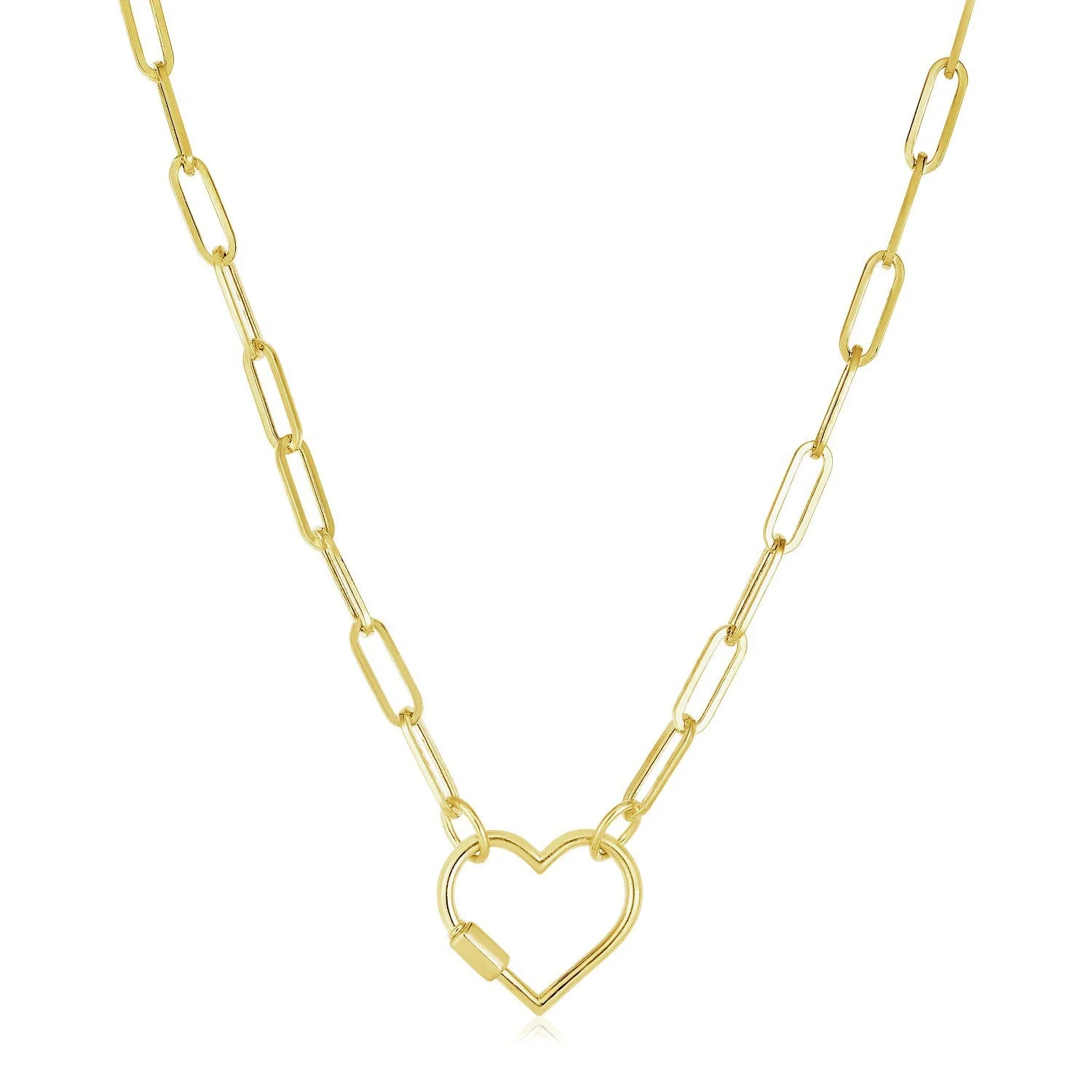 14k Yellow Gold Paperclip Chain Necklace with Heart Carabiner Clasp - Image 5