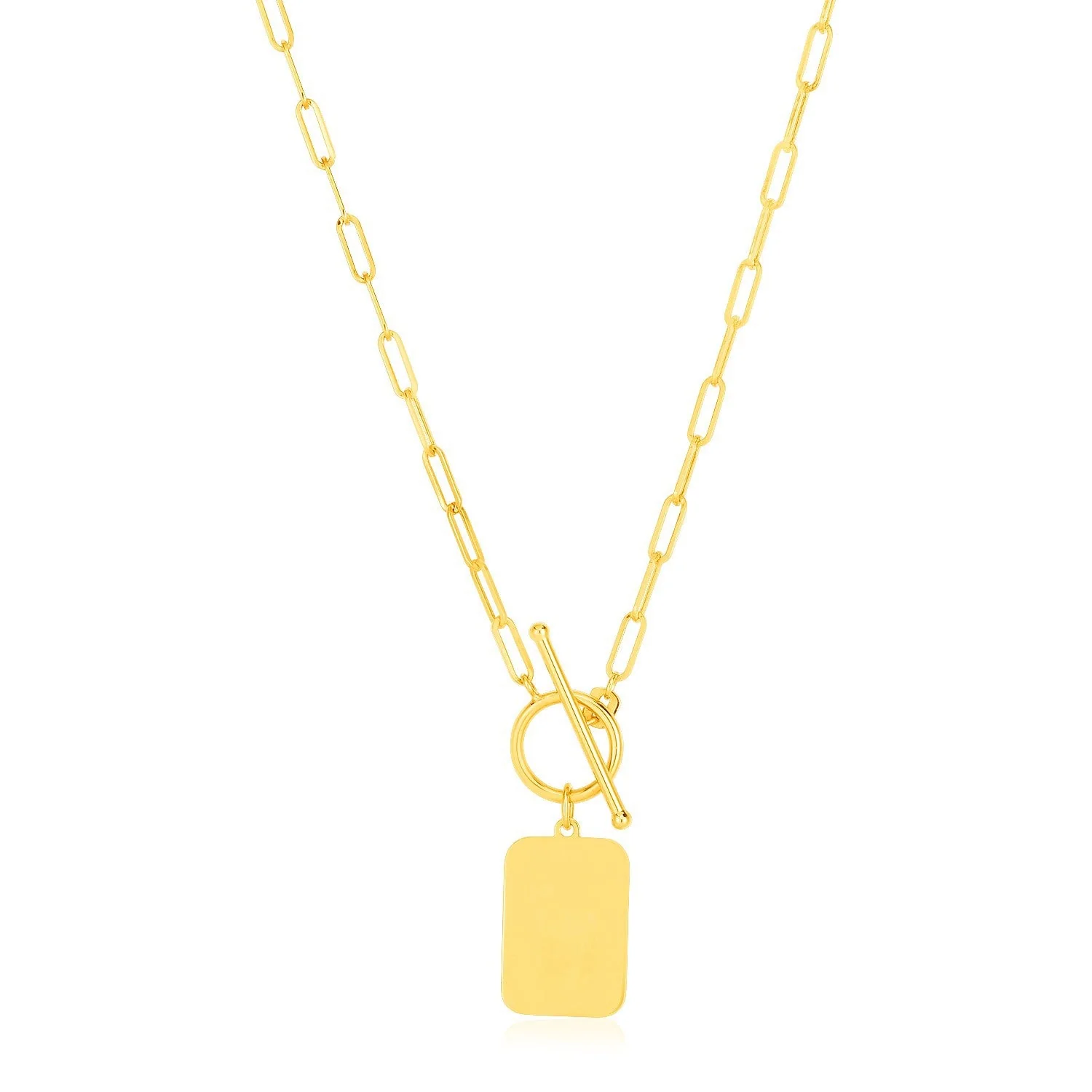 14k Yellow Gold Paperclip Chain Necklace with Rounded Rectangle Pendant - Image 3