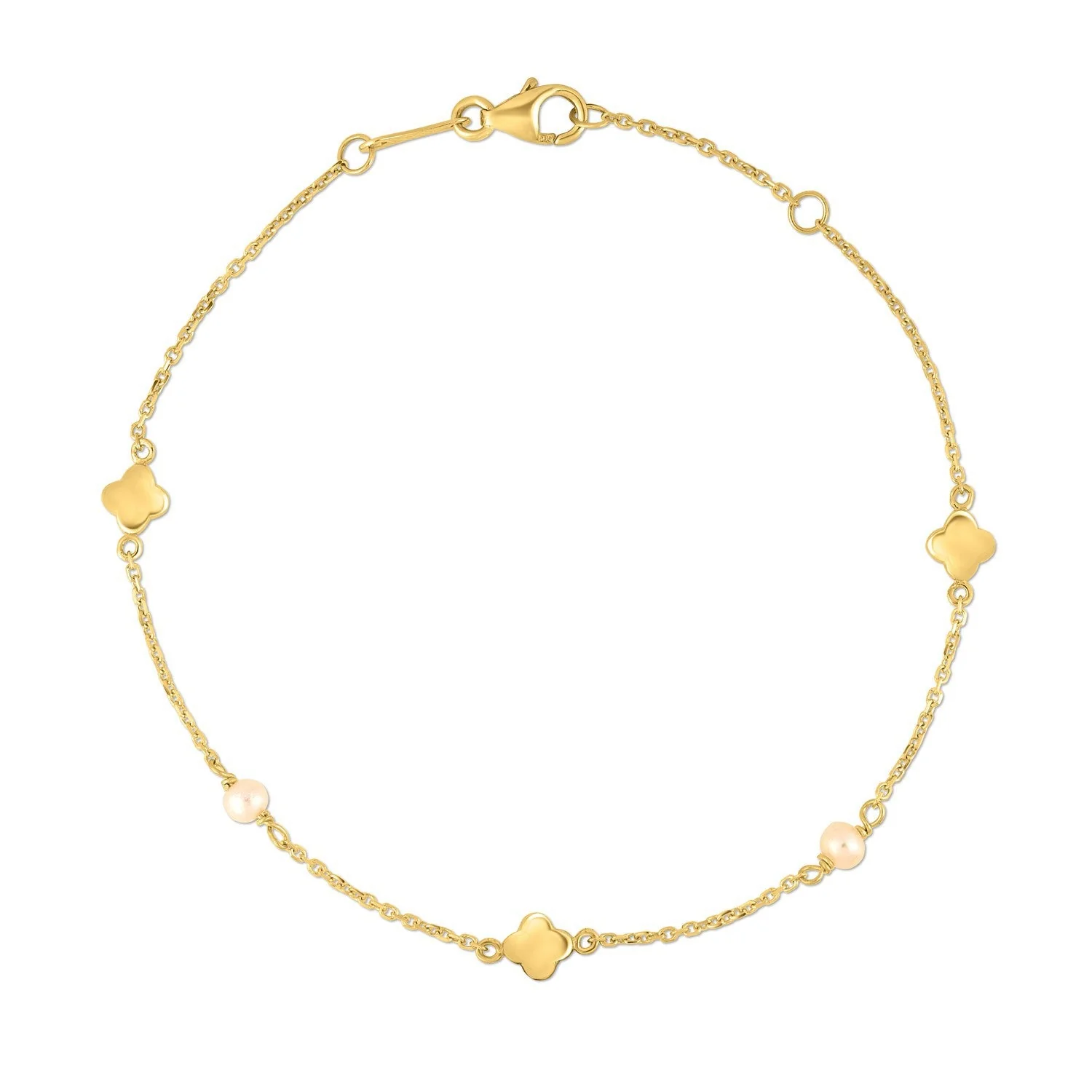 14k Yellow Gold Pearl Clover Bracelet - Image 2