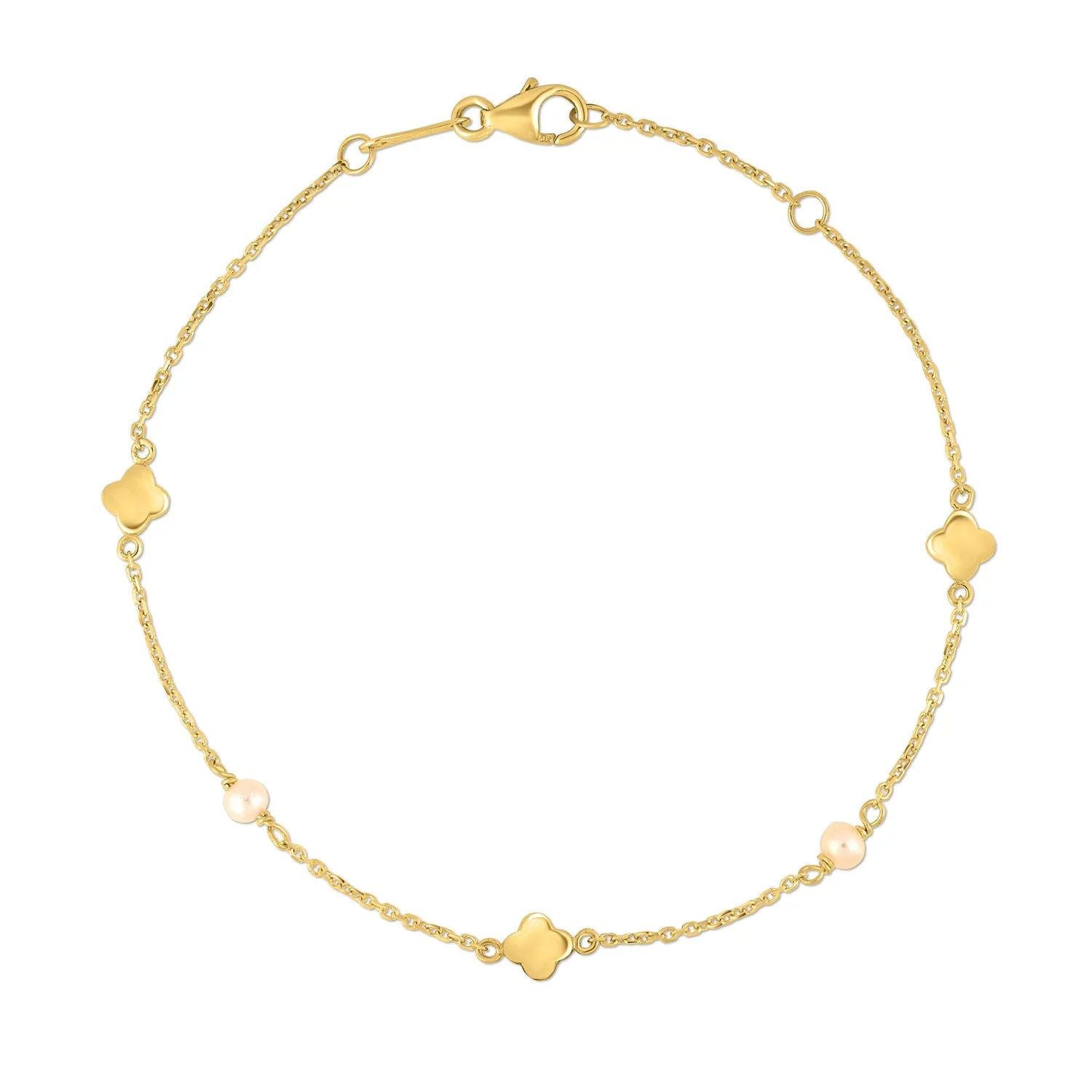 14k Yellow Gold Pearl Clover Bracelet - Image 4