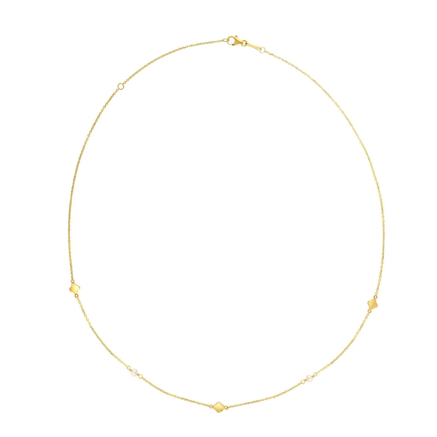 14k Yellow Gold Pearl Clover Necklace - Image 2