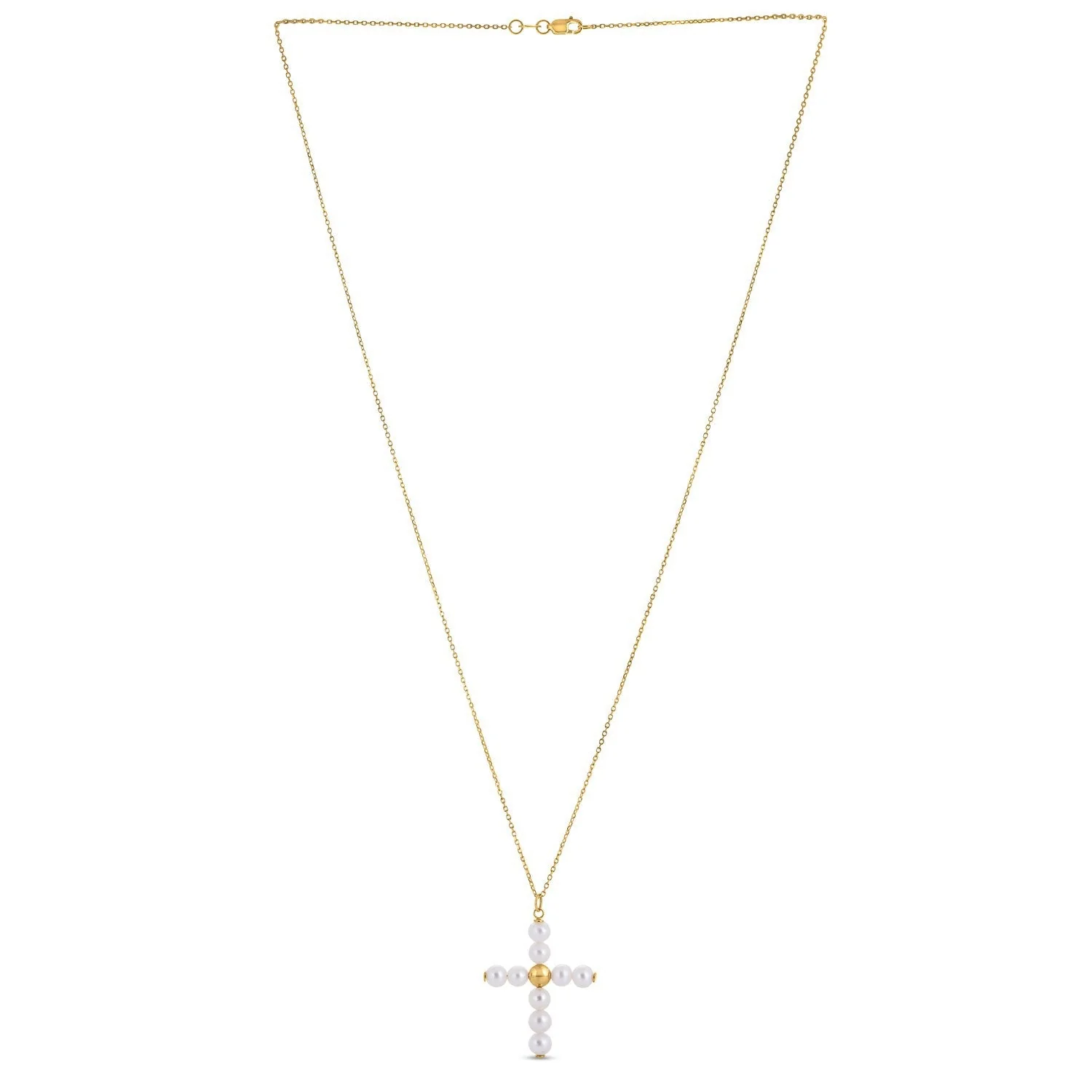 14k Yellow Gold Pearl Cross Pendant - Image 2