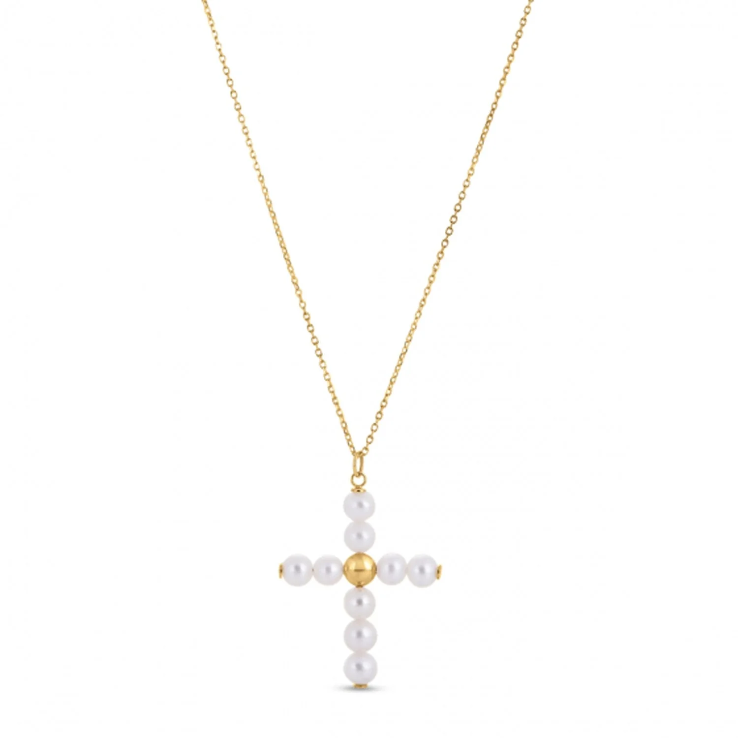 14k Yellow Gold Pearl Cross Pendant - Image 4