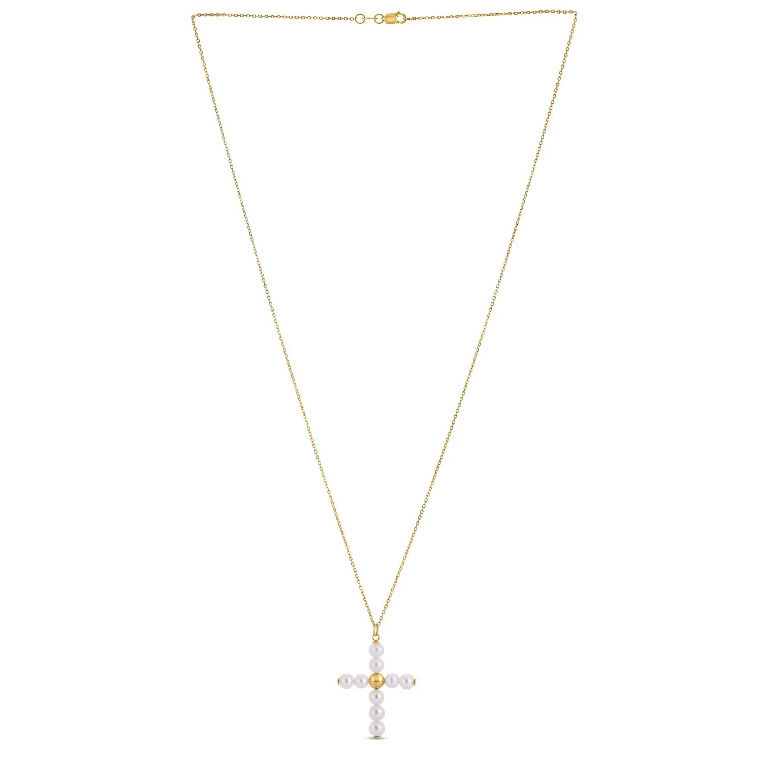 14k Yellow Gold Pearl Cross Pendant - Image 5