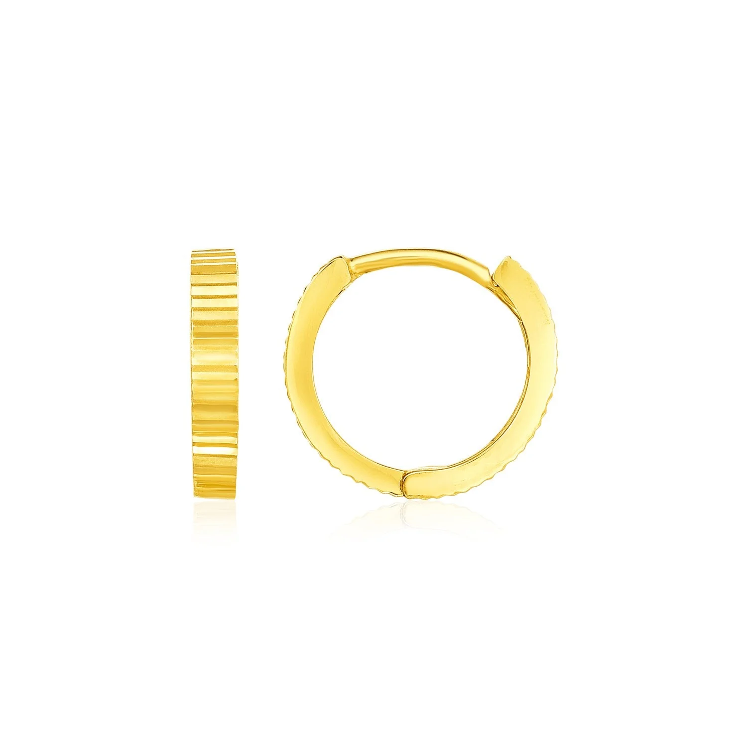 14k Yellow Gold Petite Round Hoop Earrings with Straight Texture - Image 2