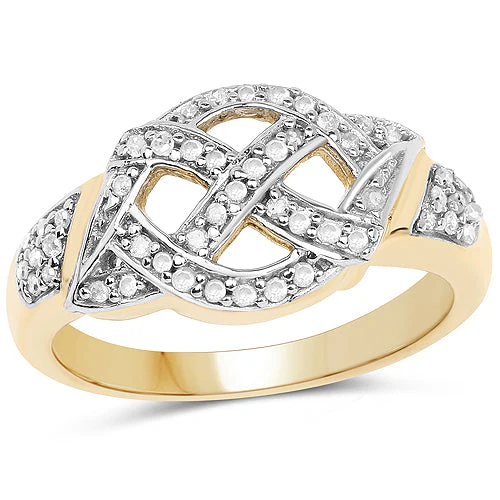 14K Yellow Gold Plated 0.21 Carat Genuine White Diamond .925 Sterling Silver Ring - Image 4