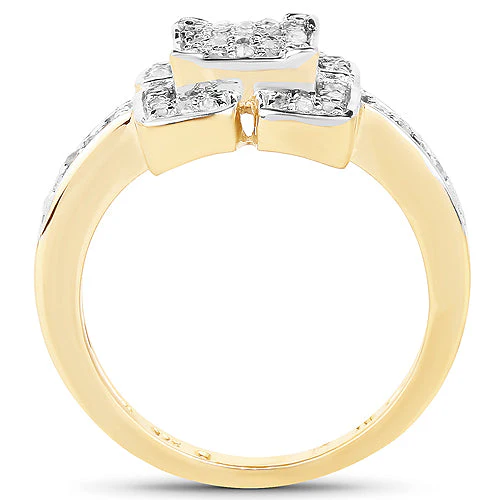 14K Yellow Gold Plated 0.24 Carat Genuine White Diamond .925 Sterling Silver Ring - Image 5
