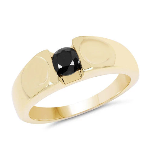 14K Yellow Gold Plated 0.25 Carat Genuine Black Diamond .925 Sterling Silver Ring - Image 4